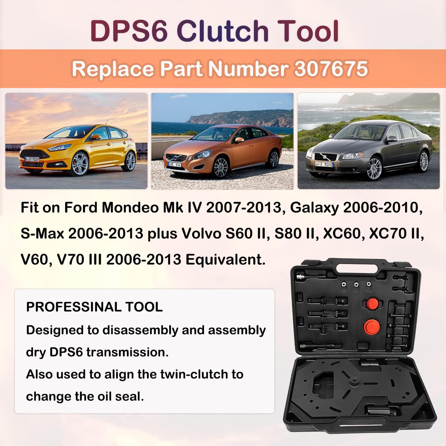 E-cowlboy Double Clutch Dry DPS6 Transmission Installer Remover Tool Compatible with Ford Volvo Focus,Clutch Remover Kit,Replace Number:307675