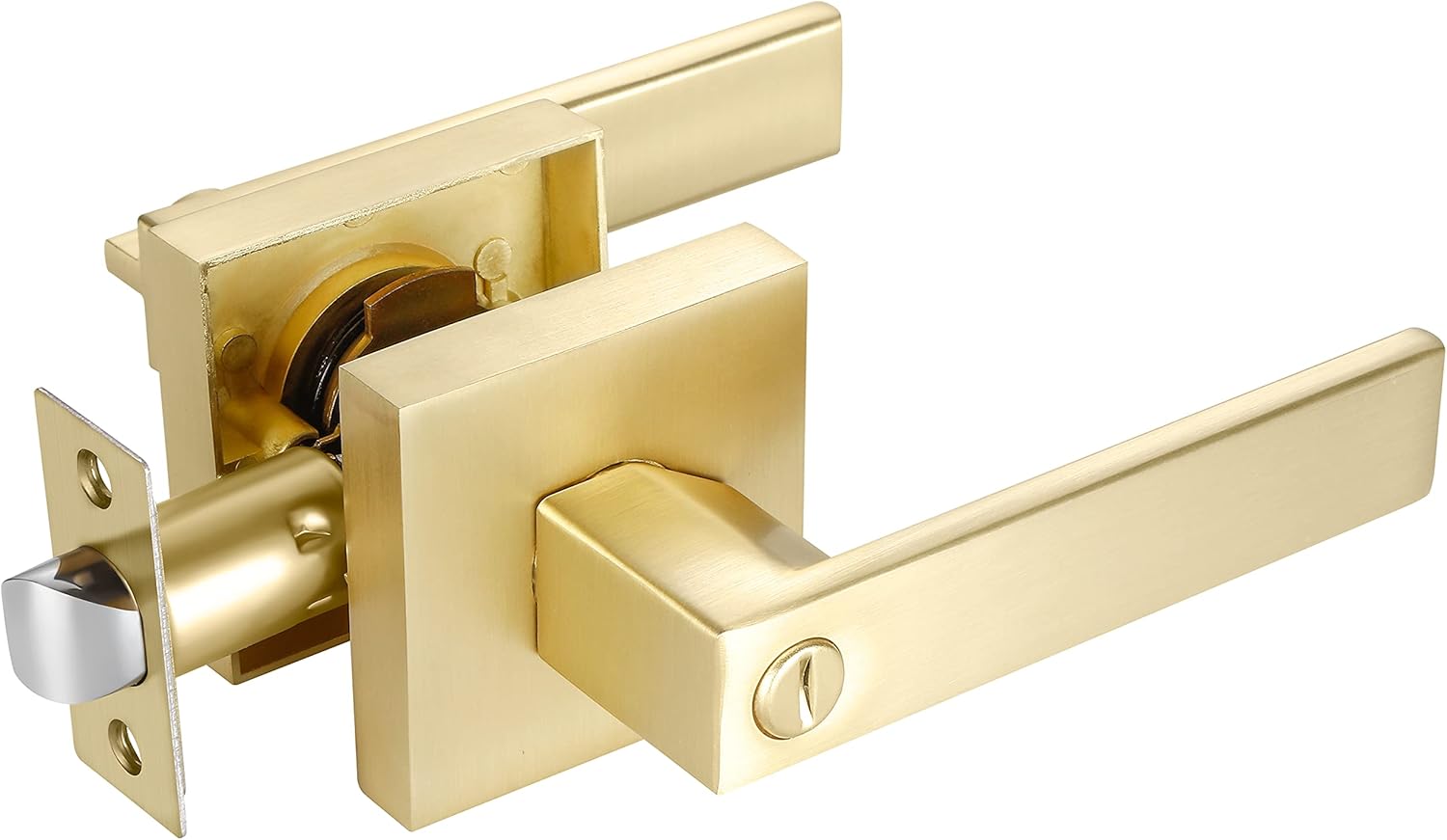 1 Pack,Privacy Square Heavy Door Lock Keyless, Stain Brass Bedroom/Bathroom Door Handles,Interior Door Knob Locked Inside with Turn Thumb Left/Right Handed Reversible