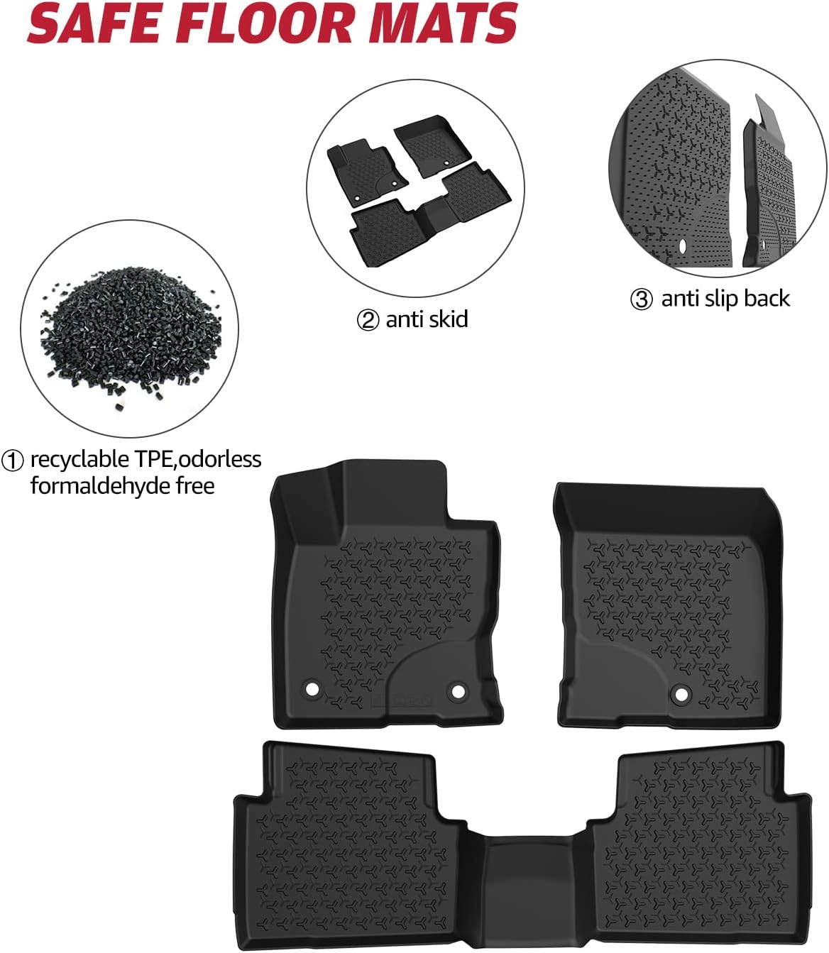 A & UTV PRO Floor Mats Fit for 2021 2022 Ford Bronco Sport, All Weather Waterproof 3D Floor Liners, Front & 2nd 2 Row Seat TPE Slush Liner Black Accessories ,Replace MP1Z-7813300-AA