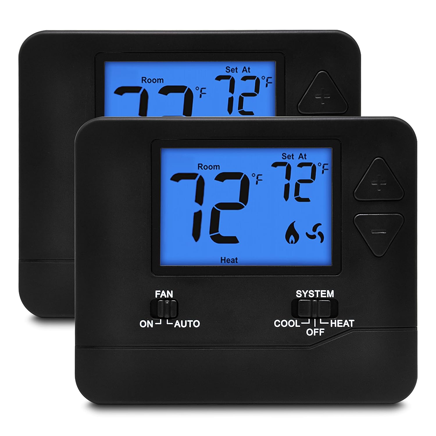 2 Pack - ELECTECK Digital Thermostat with Large LCD Display, Non-Programmable, Compatible with Single Stage Electrical and Gas/Oil System, Up to 1 Heat/1 Cool, Black Pack of 2