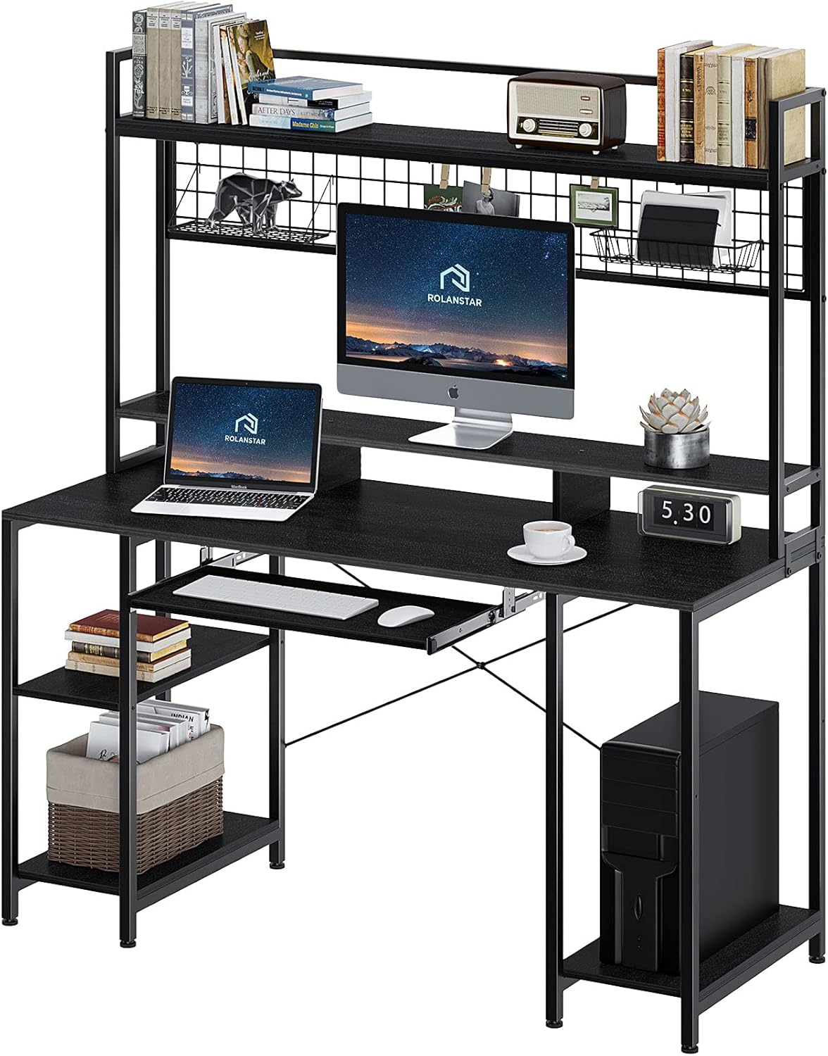 Rolanstar Computer Desk with Hutch and Keyboard Tray, 55