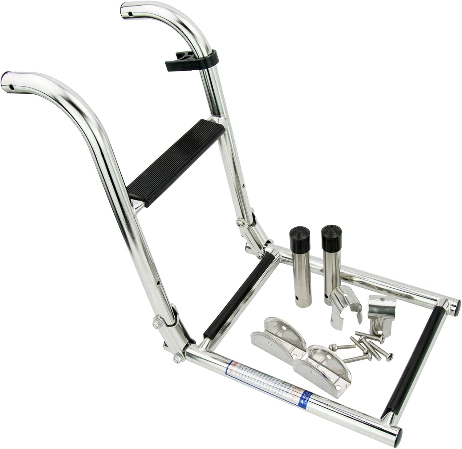 3 Steps Foldable Boat Ladder, Stainless Steel Marine Boarding Ladder Pontoon Boat Folding Ladder with Rubber Grips for Fishing Boat Swimming Pool Docks Kayak Yacht Pack of 2