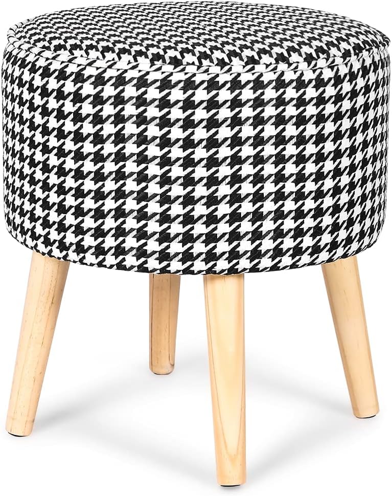 Homebeez Round Ottoman Stool Velvet Foot Rest, Small Footstool with Non-Skid Legs (Brown Cow) Pack of 2