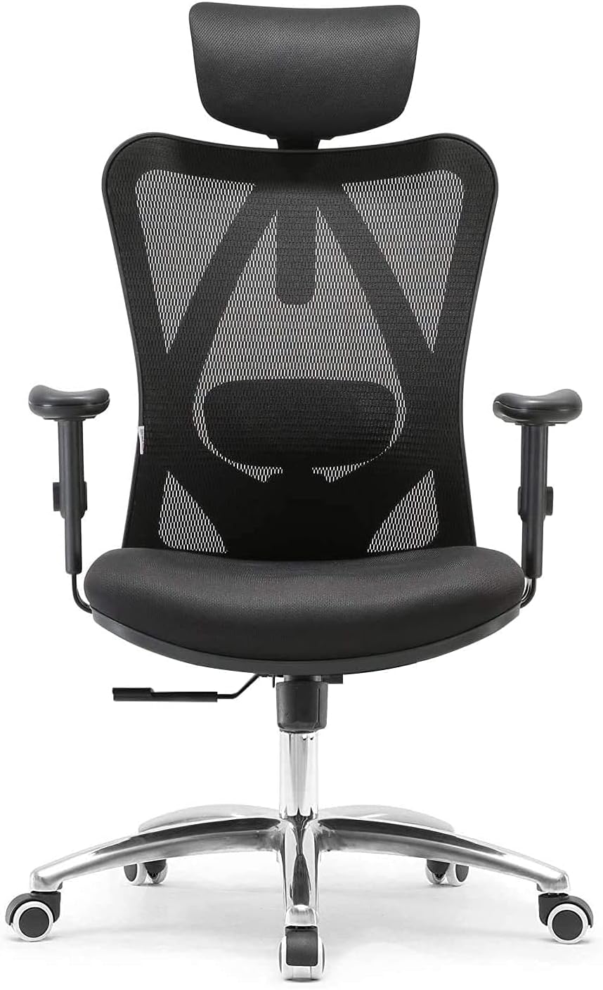 SIHOO Ergonomic Office Chair, Computer Desk Chair with Adjustable Sponge lumbar Support, Comfortable Thick Cushion High Back Desk Chair with Adjustable Headrest and PU Armrests(Black)
