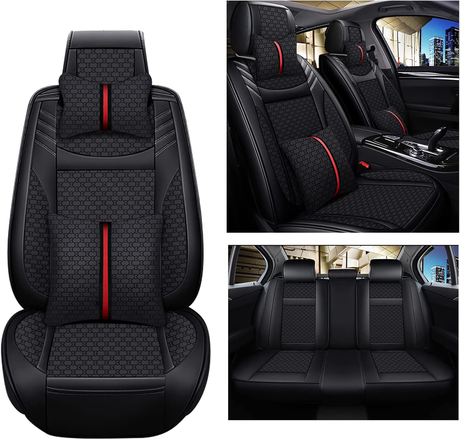Aotiyer Leather Car Seat Covers, Full Set Seat Cover,Faux Leatherette Automotive Vehicle Cushion Cover for Cars SUV Pick-up Truck Universal Fit Set for 5 Seats Auto Interior Accessories (Gray)
