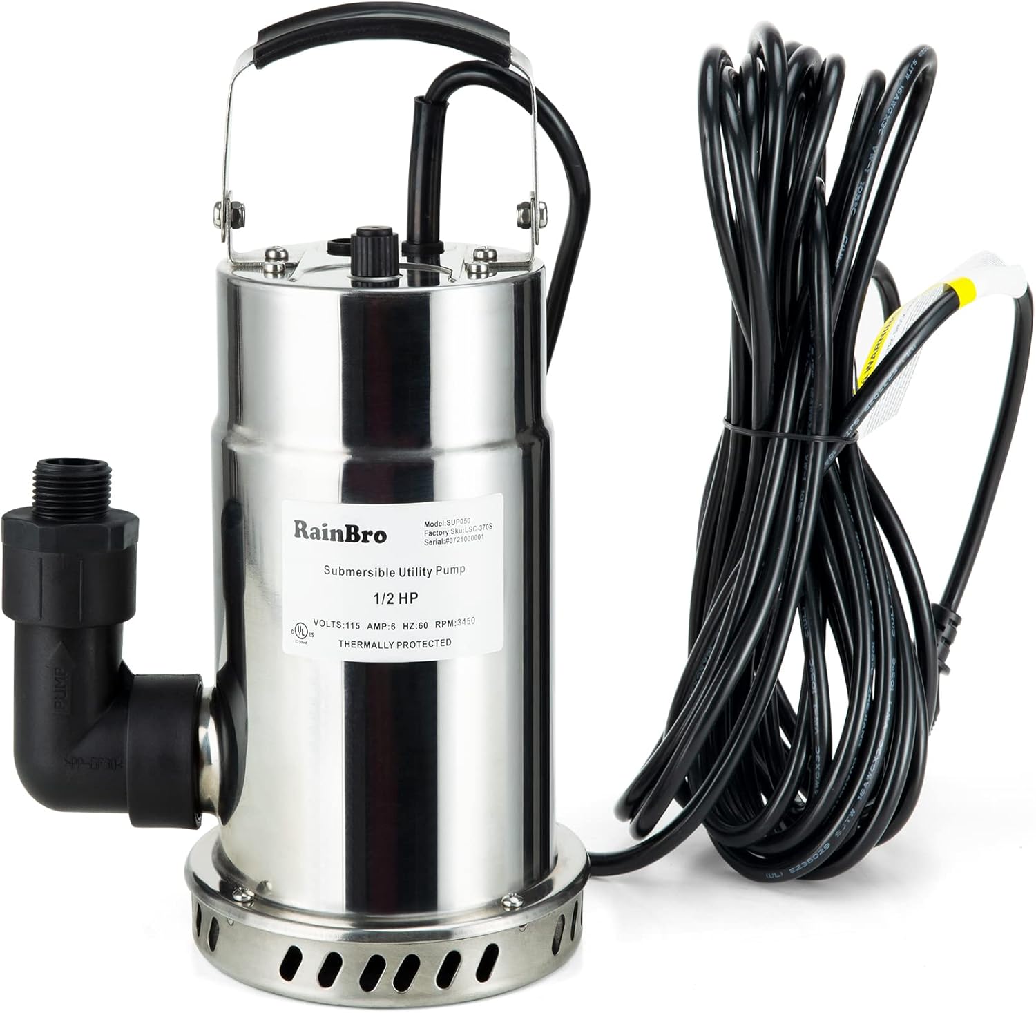 RainBro Oil Free Stainless Steel Submersible Utility Pump, Water Pump, 1/2 HP, 30ft. Power Cord, Model# SUP050 Pack of 2