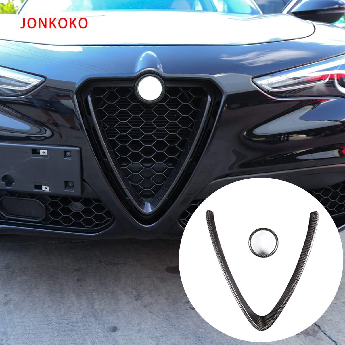 YIWANG Carbon Fiber Style ABS Chrome Front Grill Decoration Frame Trim 2Pcs For Alfa Romeo Stelvio 2017 2018 2019 2020 Auto Accessories (NOT Applicable for Giulia) (Carbon Fiber)
