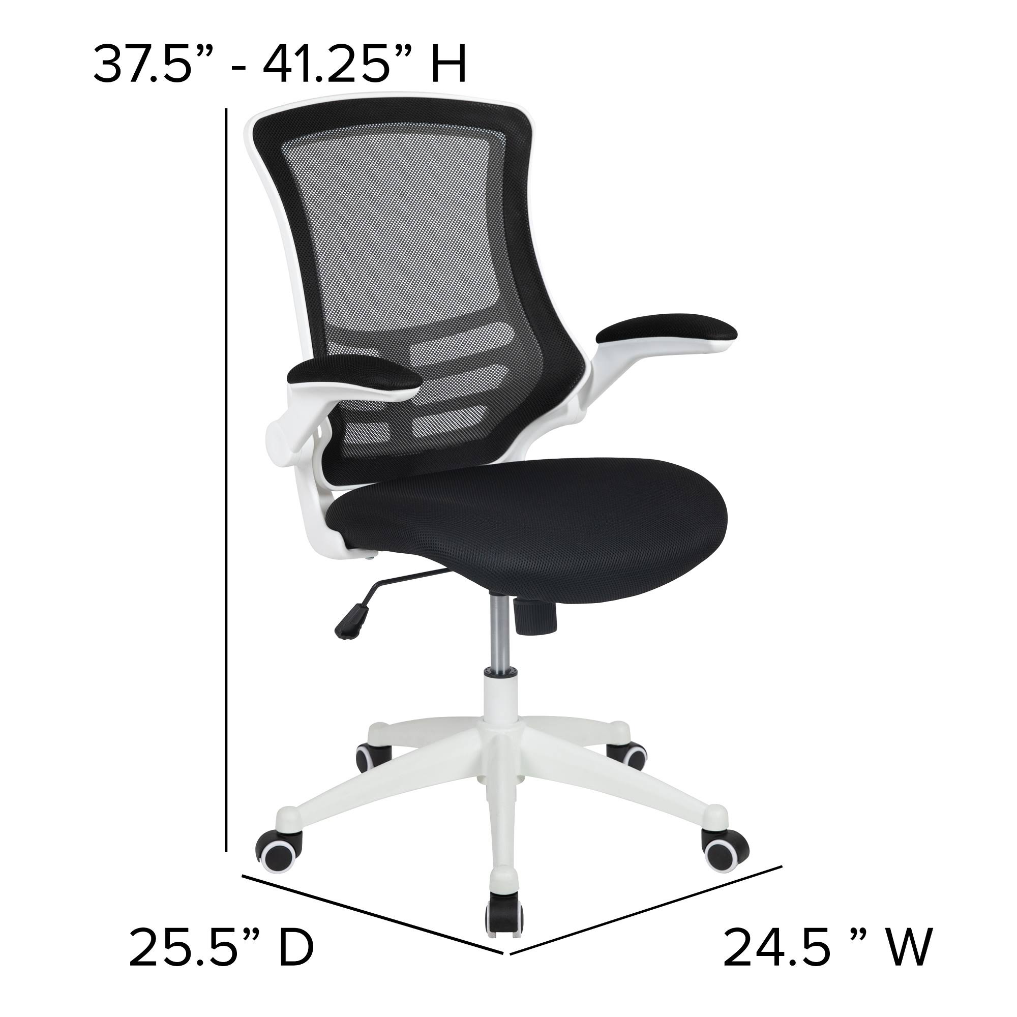 41.25x22 Black and White Mid-Back Swivel Ergonomic Task Office Chair with Flip-Up Arms