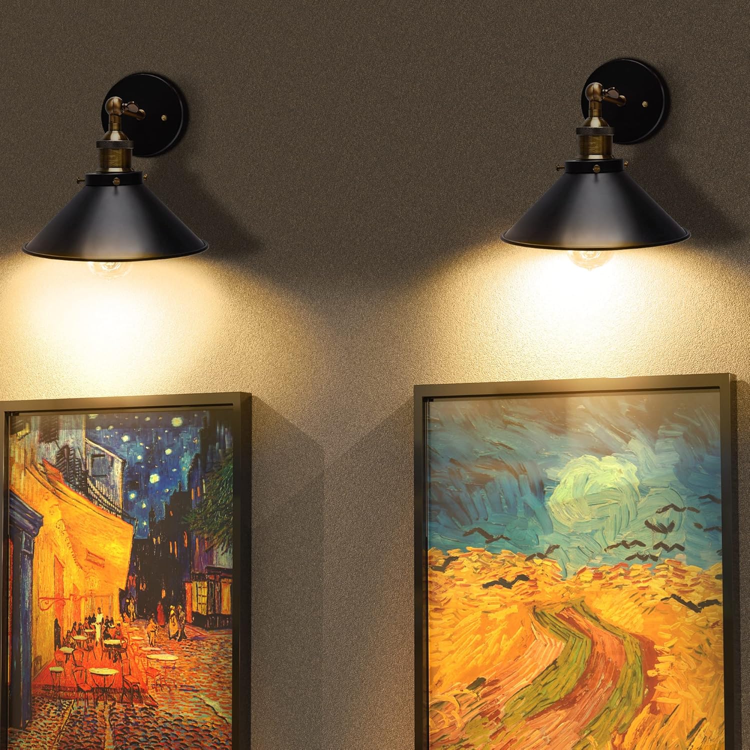 JACKYLED UL Antique Vintage Wall Sconces, Hardwired Industrial Wall Sconce, 240 Degree Adjustable Black Arm Swing Wall Lamp for Kitchen Bedroom Doorway, 2-Pack (Bulbs Included)