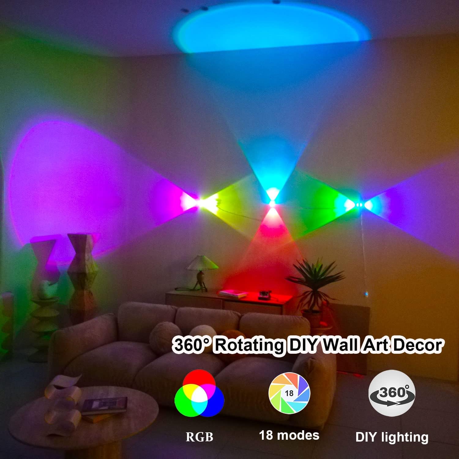 ACNCTOP Novelty Ambient and Mood Lighting 360&deg; Rotating DIY Wall Art Decor RGB Bar LED Wall Light for Bedroom,Living Room,Room,Hallway,Stair,Modern Home Decoration