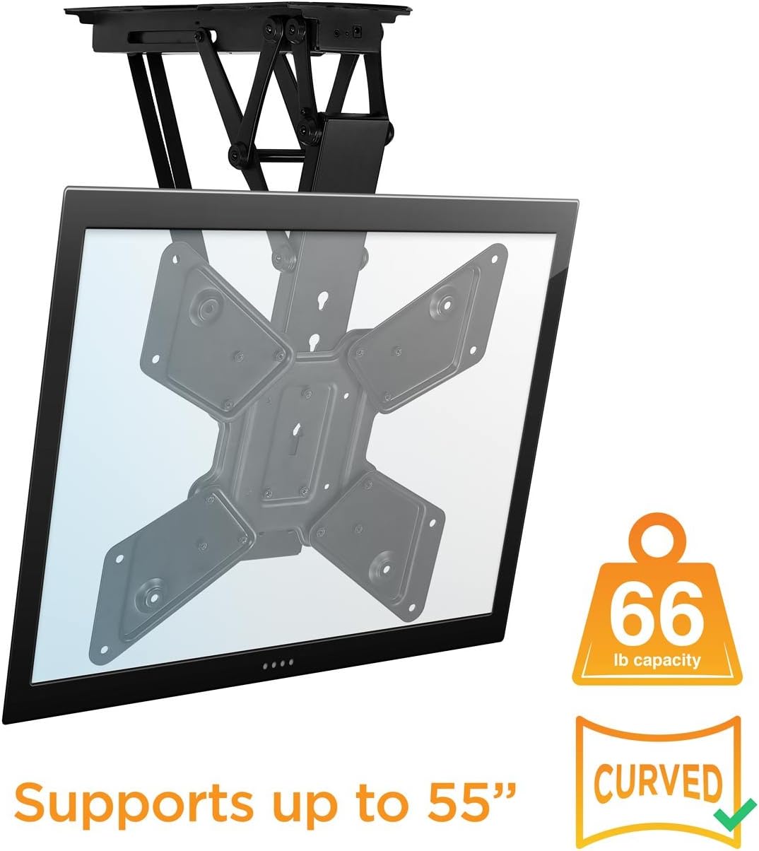 Mount-It Motorized Ceiling TV Mount With Remote, Electric Flip Down Pitched Roof Mount Fits 32, 37, 40, 47, 50 and 55 Inch Flat Screen TVs and Monitors, black