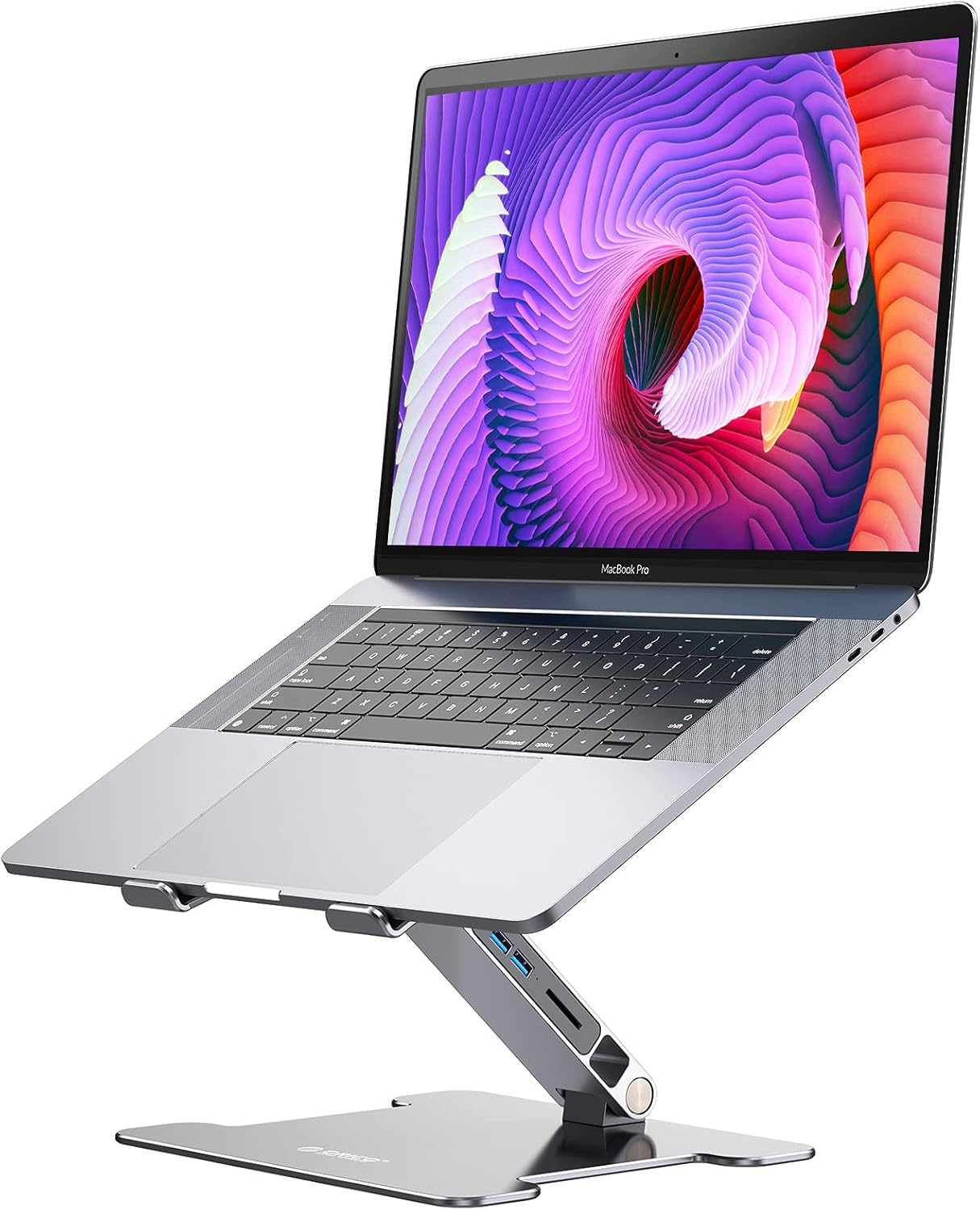Laptop Stand Adjustable Height, ORICO Aluminum Laptop Riser with Extra Power Supply 2 USB A Hub SD Card Compatible with 10-17