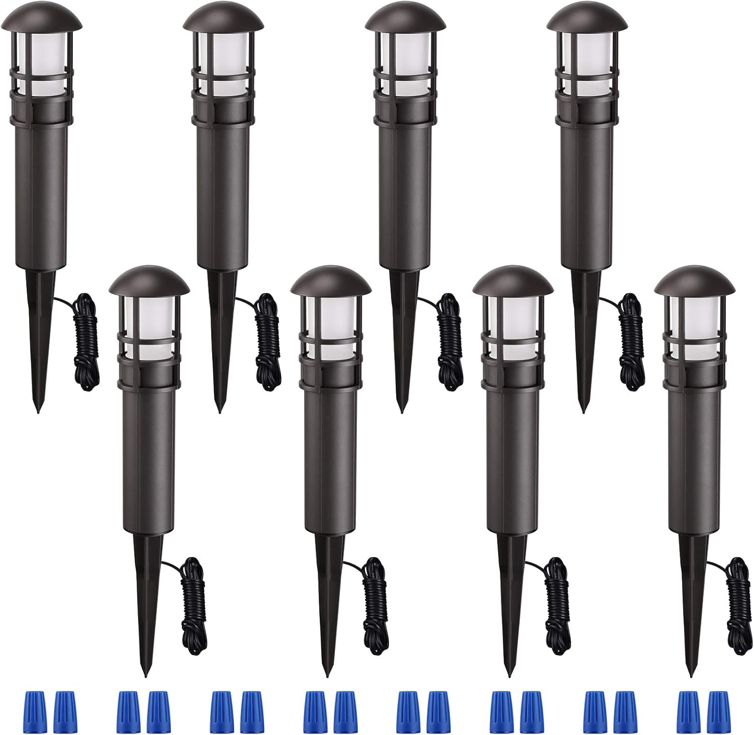 LEONLITE 8-Pack LED Landscape Pathway Light Bollard, 3W 12V AC/DC Low Voltage Path Lighting, IP65 Waterproof, CRI90+, ETL Listed, Bronze Aluminum Housing, 3000K Warm White