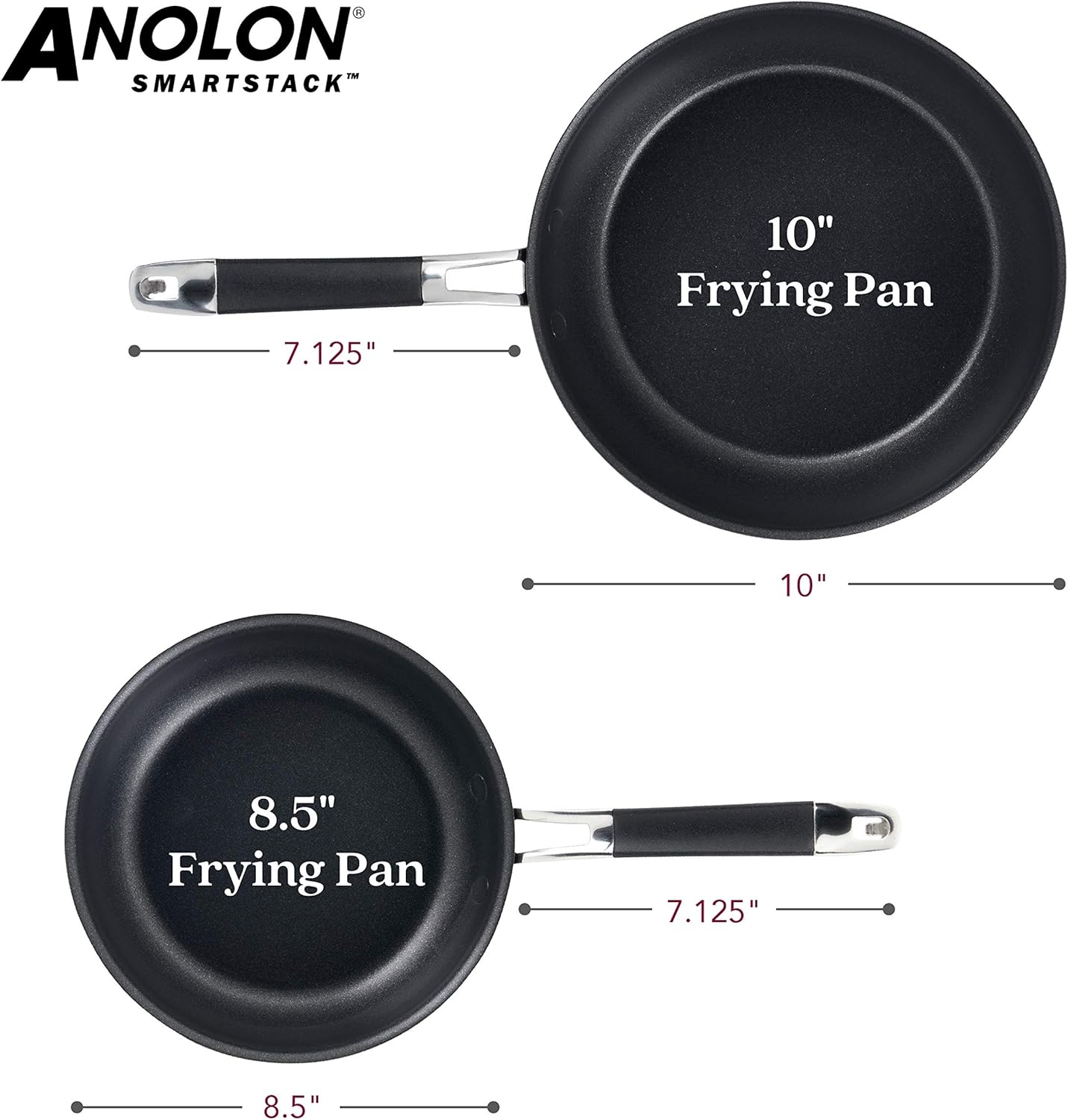 Anolon Smart Stack Hard Anodized Nonstick Frying Pan Set / Fry Pan Set / Hard Anodized Skillet Set - 8.5 Inch and 10 Inch, Black