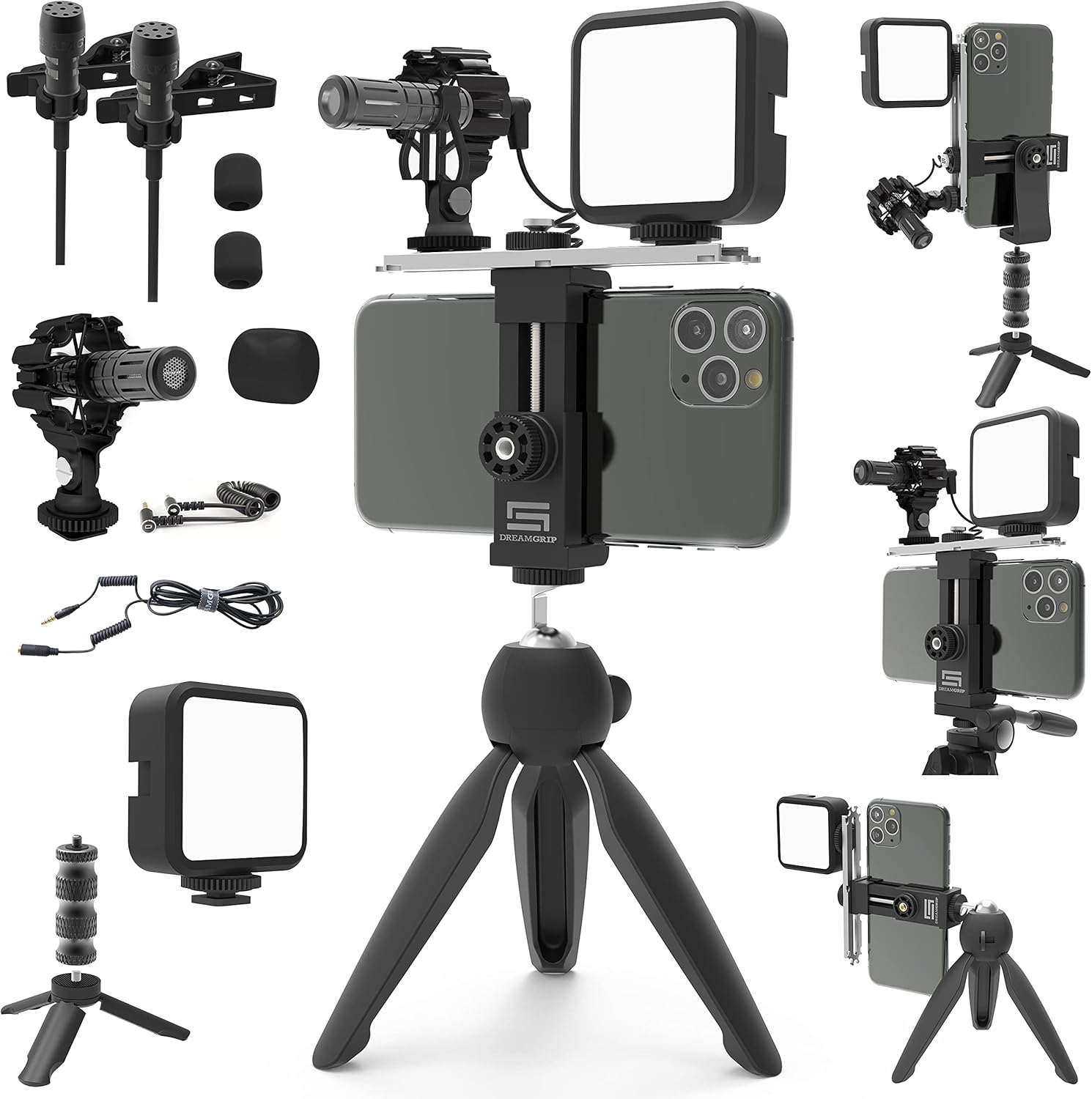 DREAMGRIP SCOUT MOJO 2 Plus Modular Rig Kit with 3 Microphones,LED Light,and ALL-IN Accessories Set for PRO Video Production with Any Smartphone for Journalists,Vloggers,YouTubers,and Content Creators