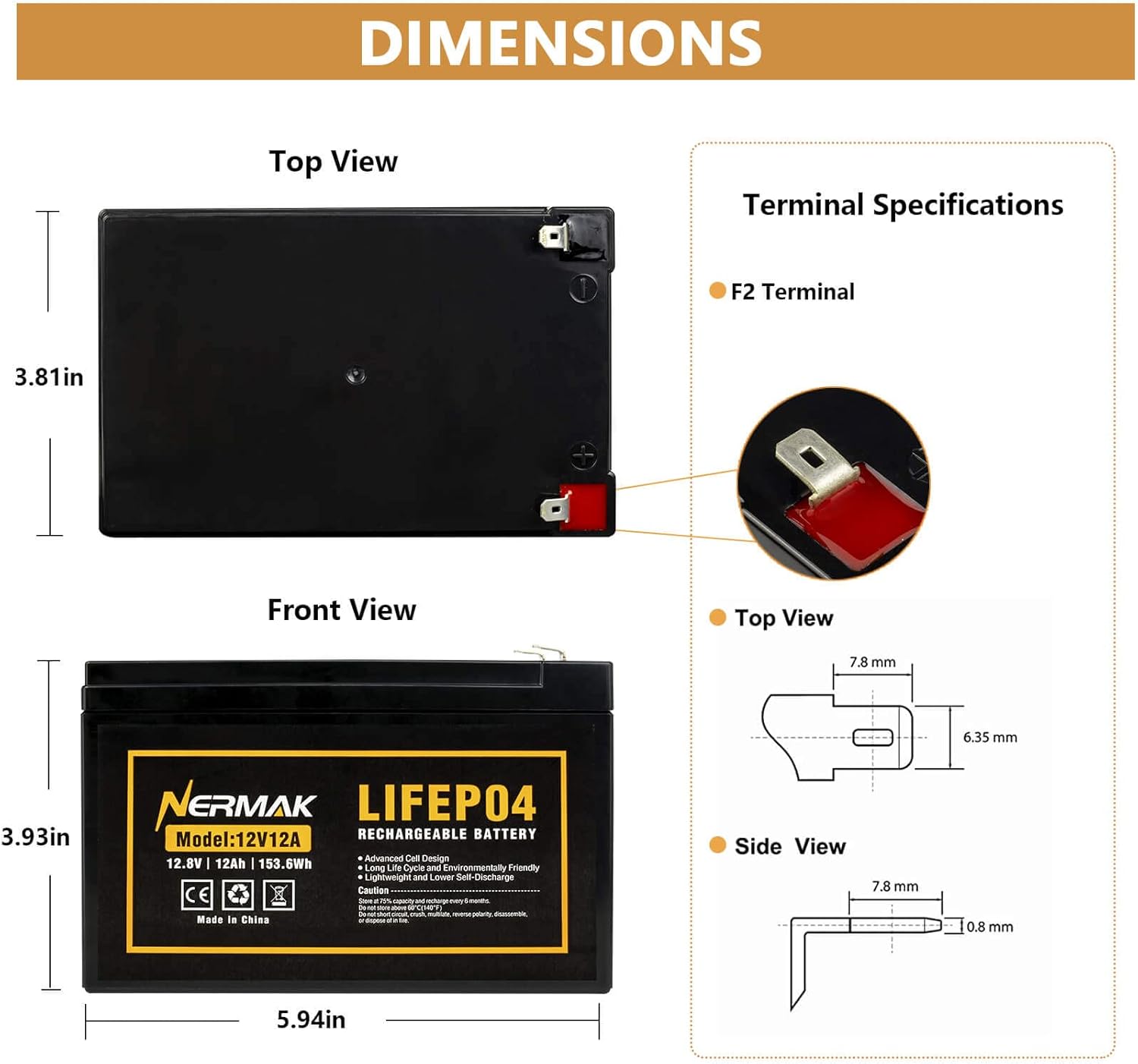 Nermak 2 Pack 12V 12Ah LiFePO4 Deep Cycle Battery, 2000+ Cycles Lithium Iron Phosphate Rechargeable Battery for Solar Power, Lighting, Power Wheels, Fish Finder, Scooters and More, Built-in 12A BMS