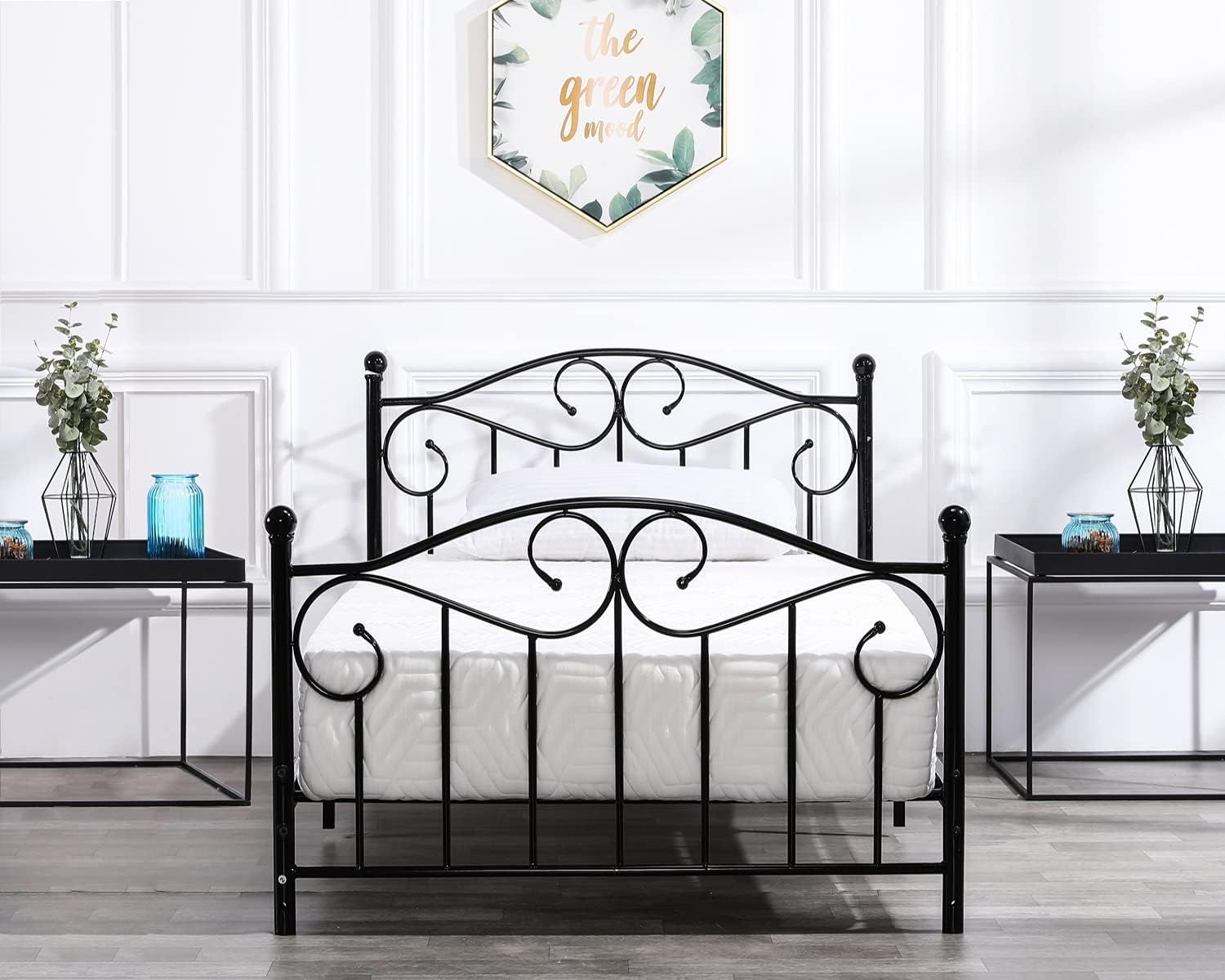 Bonnlo Metal Twin Bed Frame with Headboard for Girls/Boys, Kids Bed Frame with Adjustable Height, No Box Spring Needed, Black