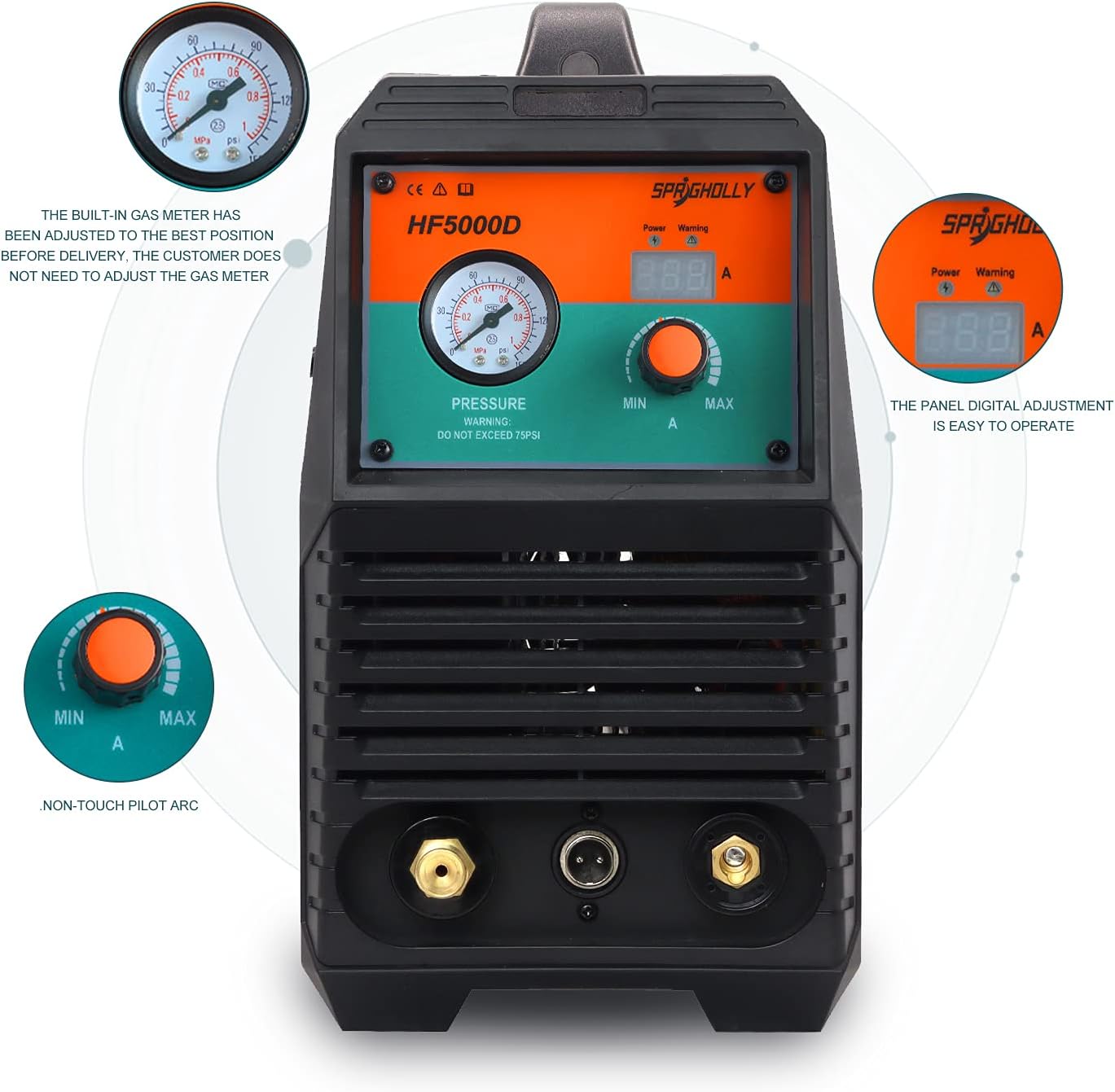 Sprigholly Plasma Cutter 50A Dual Voltage 110V/220V Igbt Digitizing 3 Year Warranty Plasma Cutting Machine For Cutting Stainless Steel, Carbon Steel, Aluminum And Other Metals