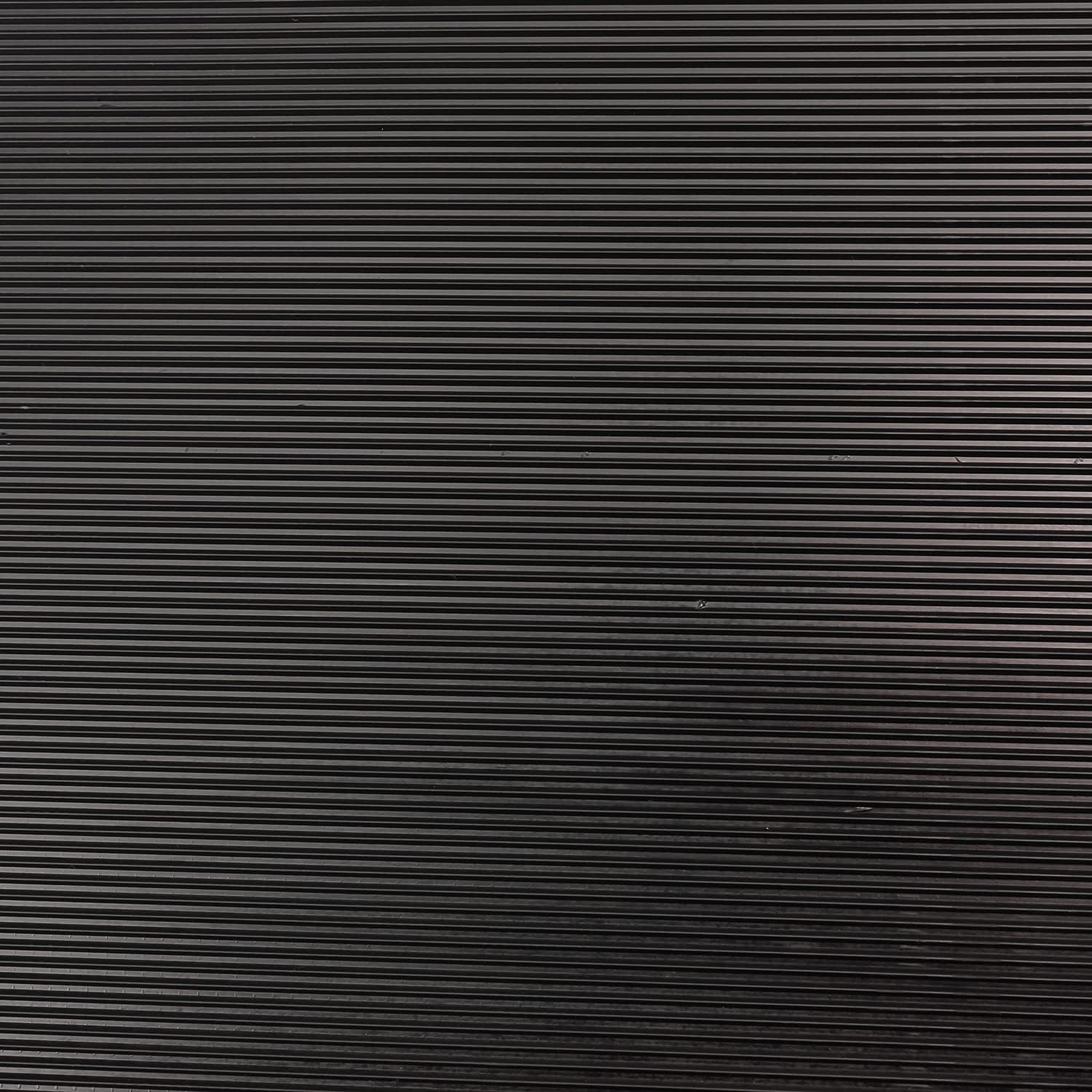 Vinyl Runner Mat (3' x 3'), Black, Fine Rib Corrugated Pattern | PVC Vinyl Plastic Floor Runner and Protector | Garage Mat | Anti-Slip, Dirt Trapping Runner Mat