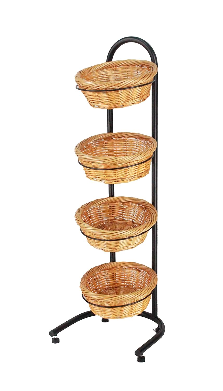 4 Tier Basket Stand, Sign Clips, Wicker Grocery Store Rack Display 15603
