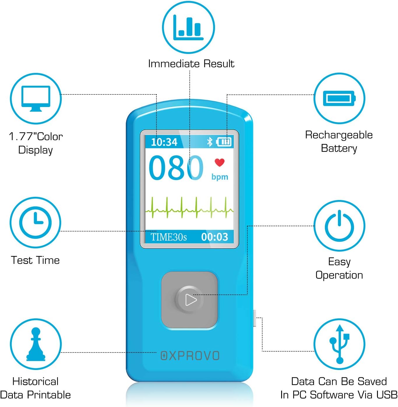 OXPROVO Portable EKG/ECG Heart Monitoring Devices with Software Compatible with Windows ＆ Mac Detects AFib Bradycardia and Tachycardia in 30 seconds