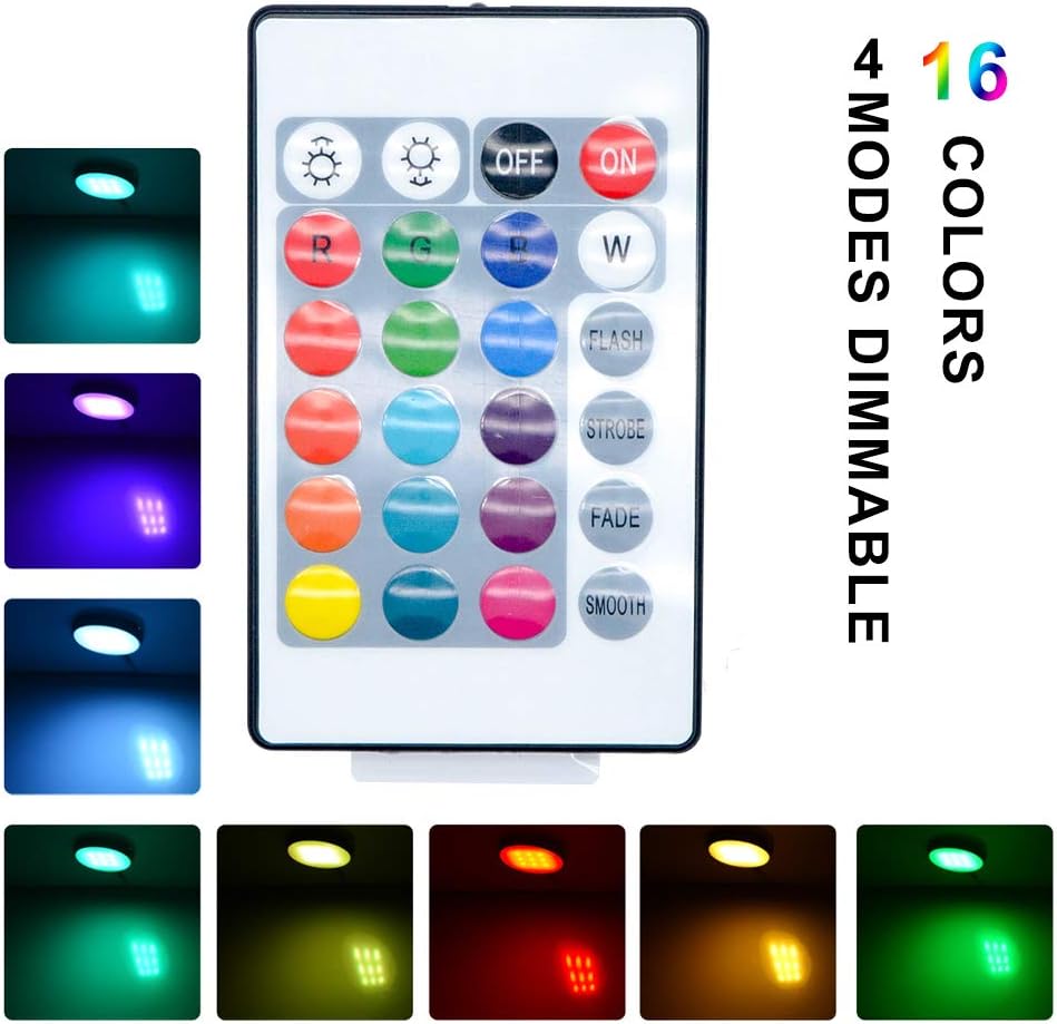 Led Puck Lights RGB,Maso Under Cabinet Light Kit Multi Color Dimmable Under Counter Mood Light for Motorhome RV Car Caravan Pack of 2