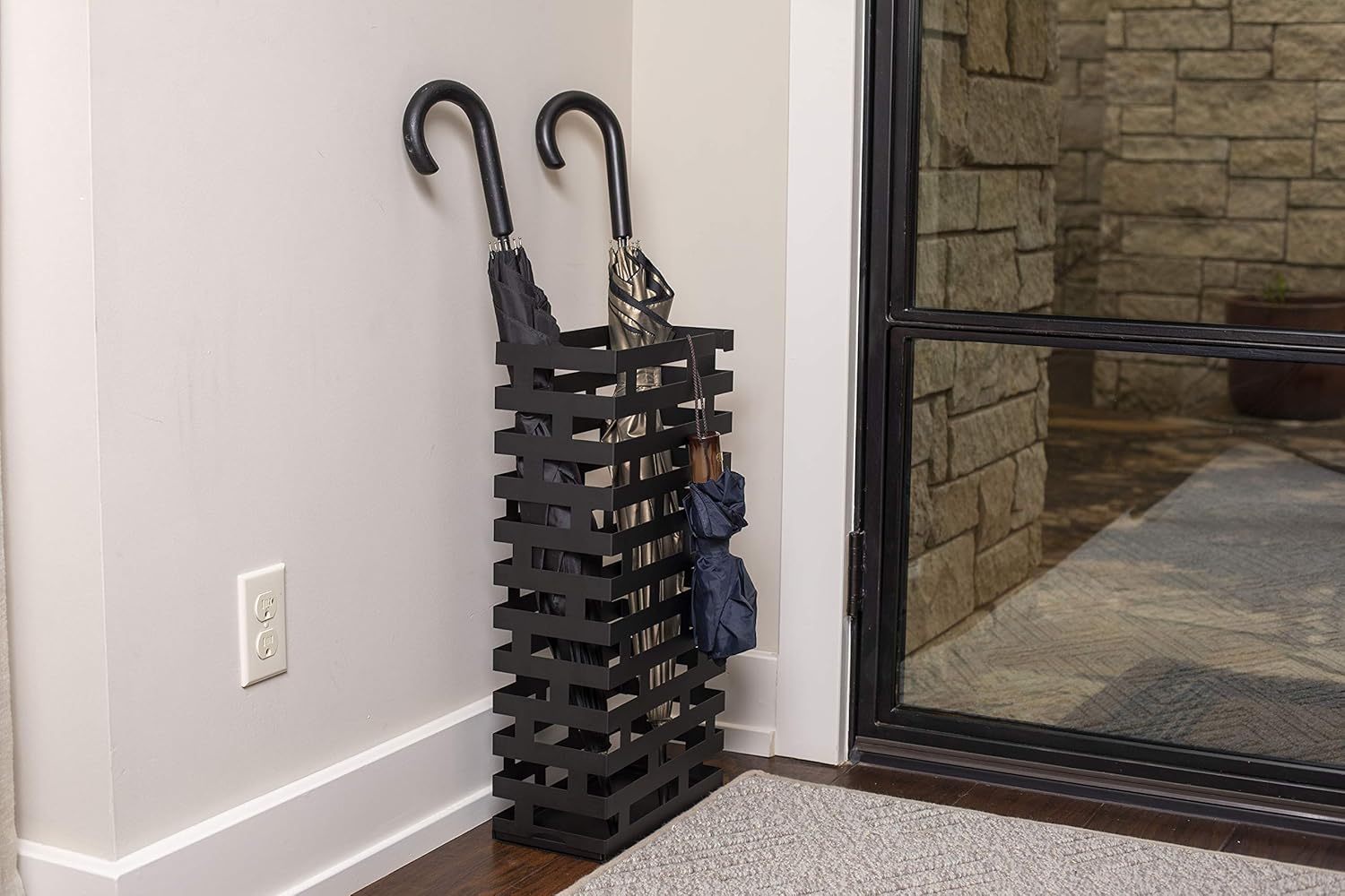 BIRDROCK HOME Umbrella Holder Stand with Removable Water Tray - Large - Rain Collection - Entryway - Decorative Metal Freestanding Rack Organizer - Cane Walking Stick Holder Black