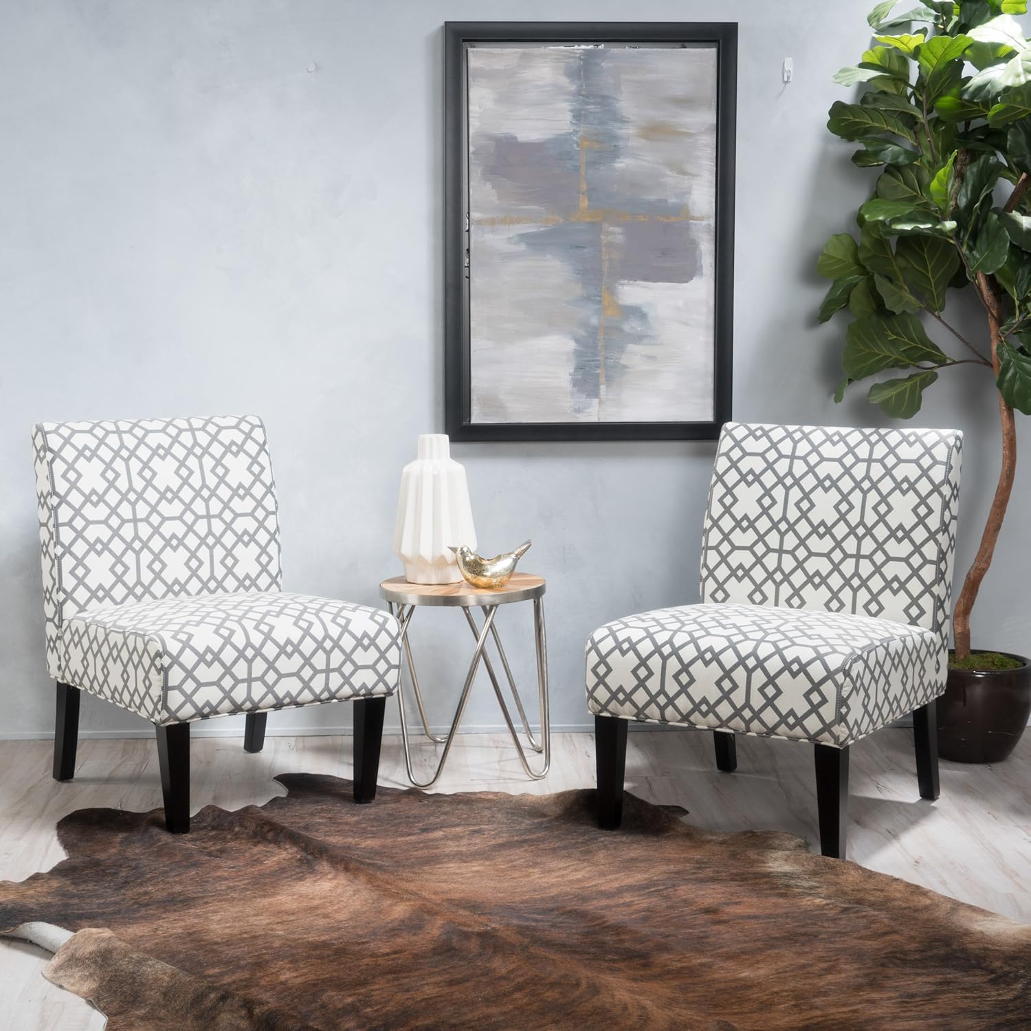 GDF Studio Kendal Grey Geometric Patterned Fabric Accent Chair