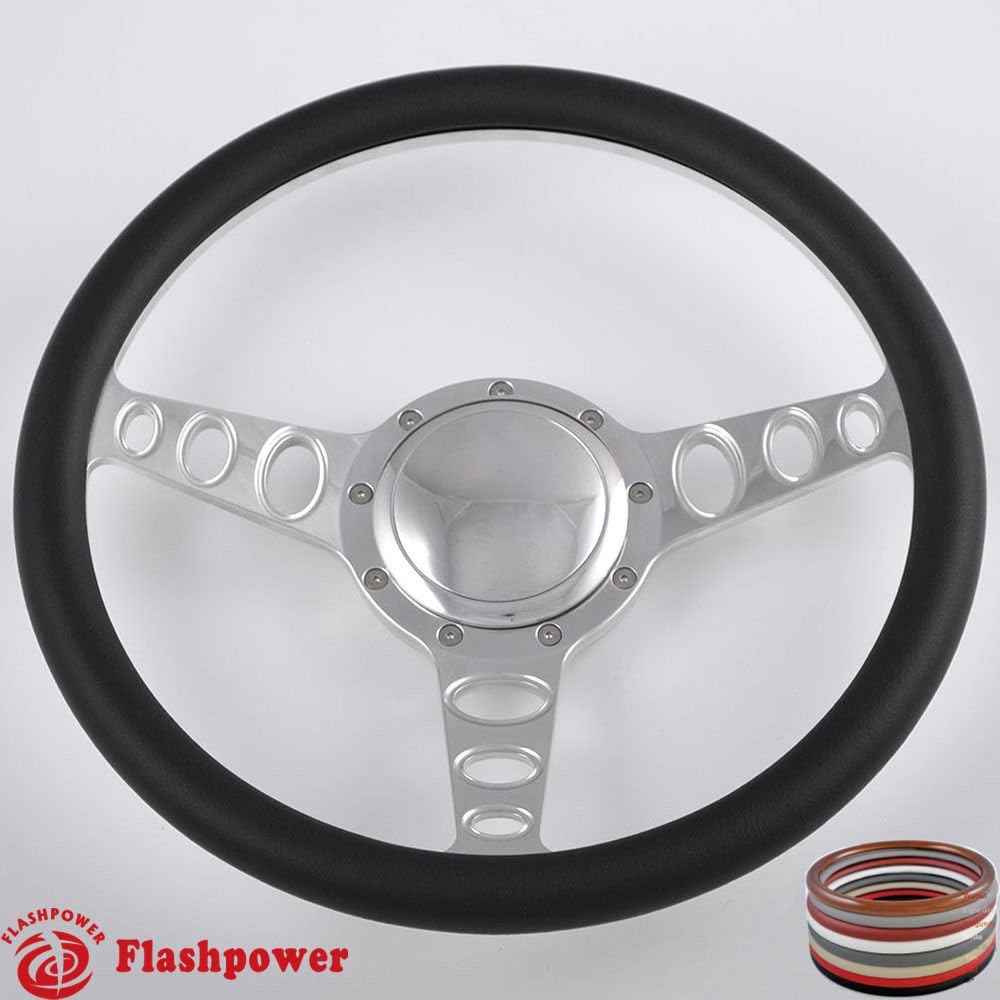 Flashpower 14'' Billet Orbiter Half Wrap 9 Bolts Steering Wheel with 2'' Dish and Horn Button (Black)