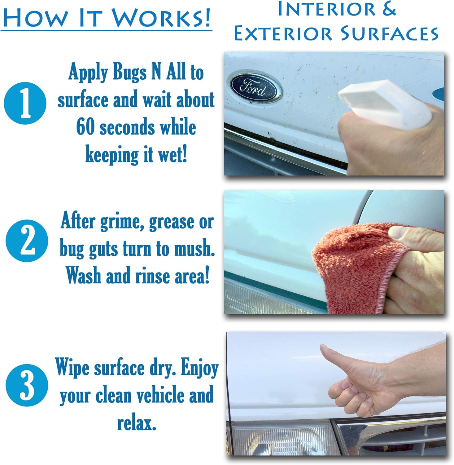 Bugs N All 1 Gal. Concentrate Makes 32 Qts. Pre-Wash Vehicle Cleaner - Bug Splatter and Black Streak Remover. Includes an EMPTY 32 oz. Spray Bottle - Will Not Remove Wax! Pack of 2