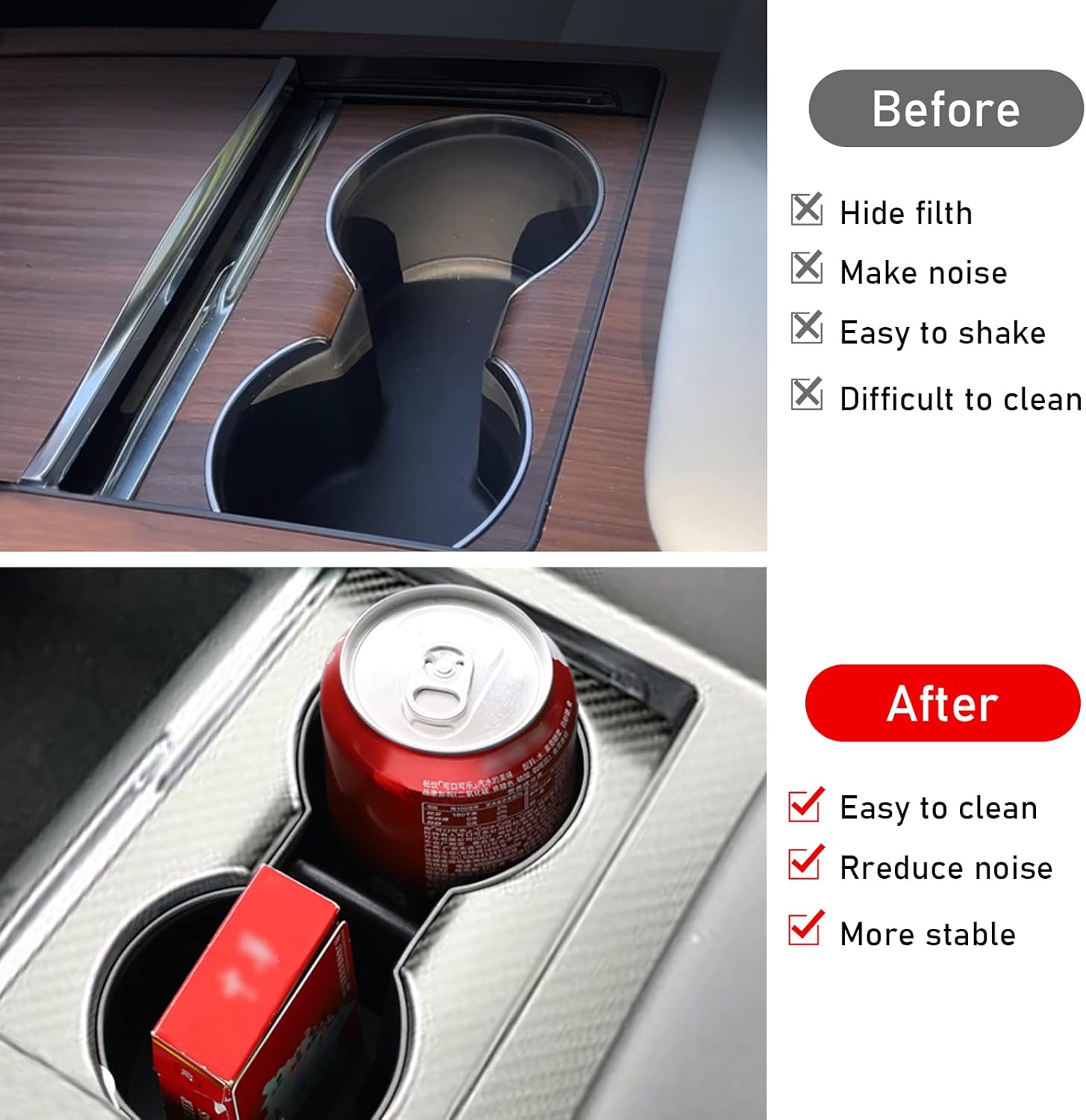 Yumzeco Compatible with Refreshed Tesla Model S/X Cup Holder Insert,Only Fit 2021 2022 Model S/X Plaid/Long Range Center Console Cup Holder Inserts Cover,Water Cup Holder for Tesla Model S Accessories