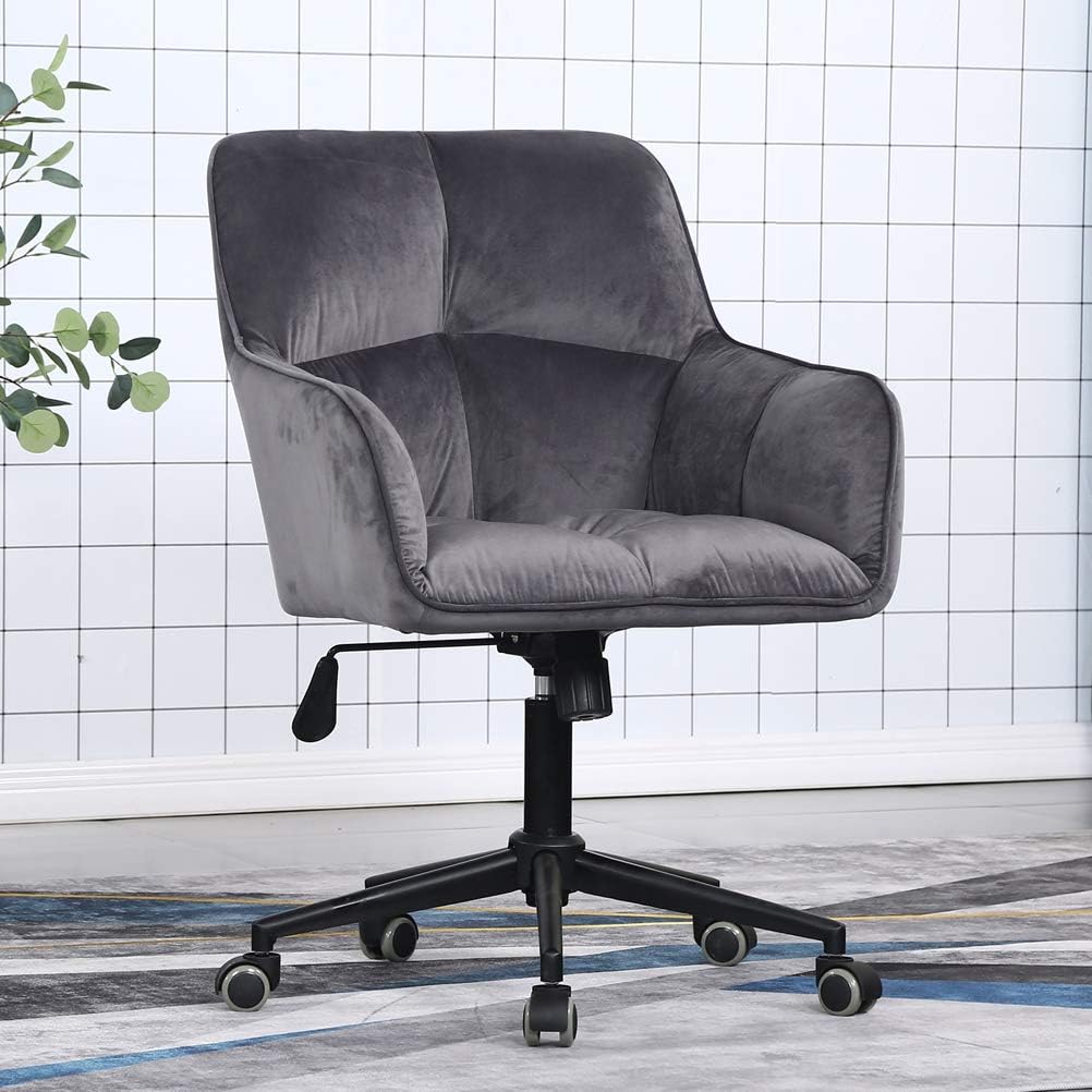 Modern Velvet 360&deg; Swivel Home Office Desk Chairs, Thicker Soft Seat,Ergonomic Accent Desk Chairs Executive Chair for Home Office(Grey)