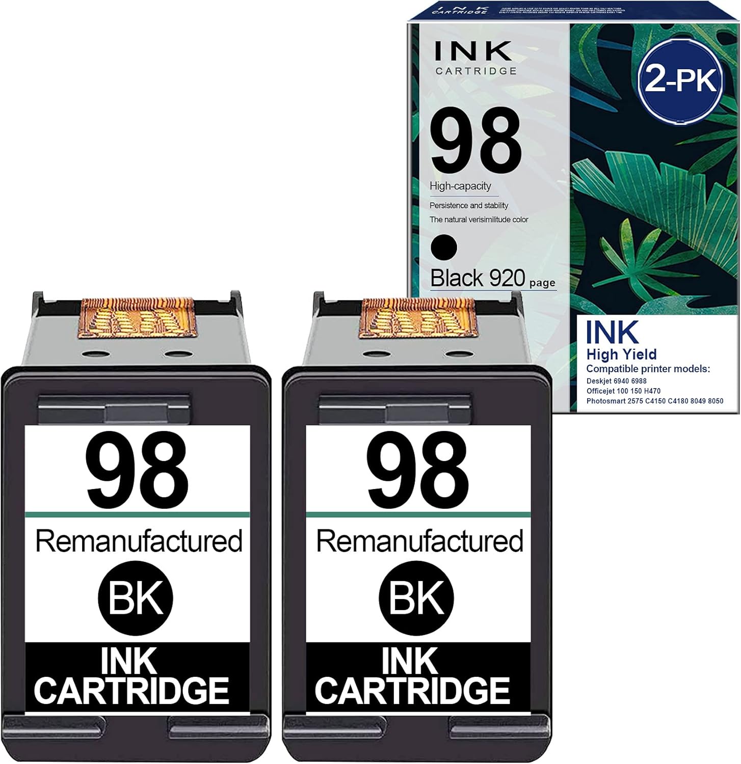 98 | C9364WN Remanufactured 98 Ink Cartridge (Black,2 Pack) Replacement for HP Deskjet 6940 6988 Officejet 100 150 H470 Photosmart 2575 C4150 C4180 8049 8050 Ink Printer Pack of 2