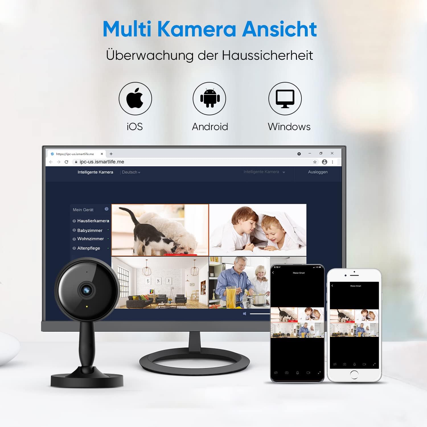 WiFi Camera 2PCS Security Camera, [New2022] 1080P Indoor Camera Baby Monitor with 2-Way Audio, Human Detection, Night Vision, Home Surveillance Camera for Pet/Baby/Elder, Alexa Support Pack of 2