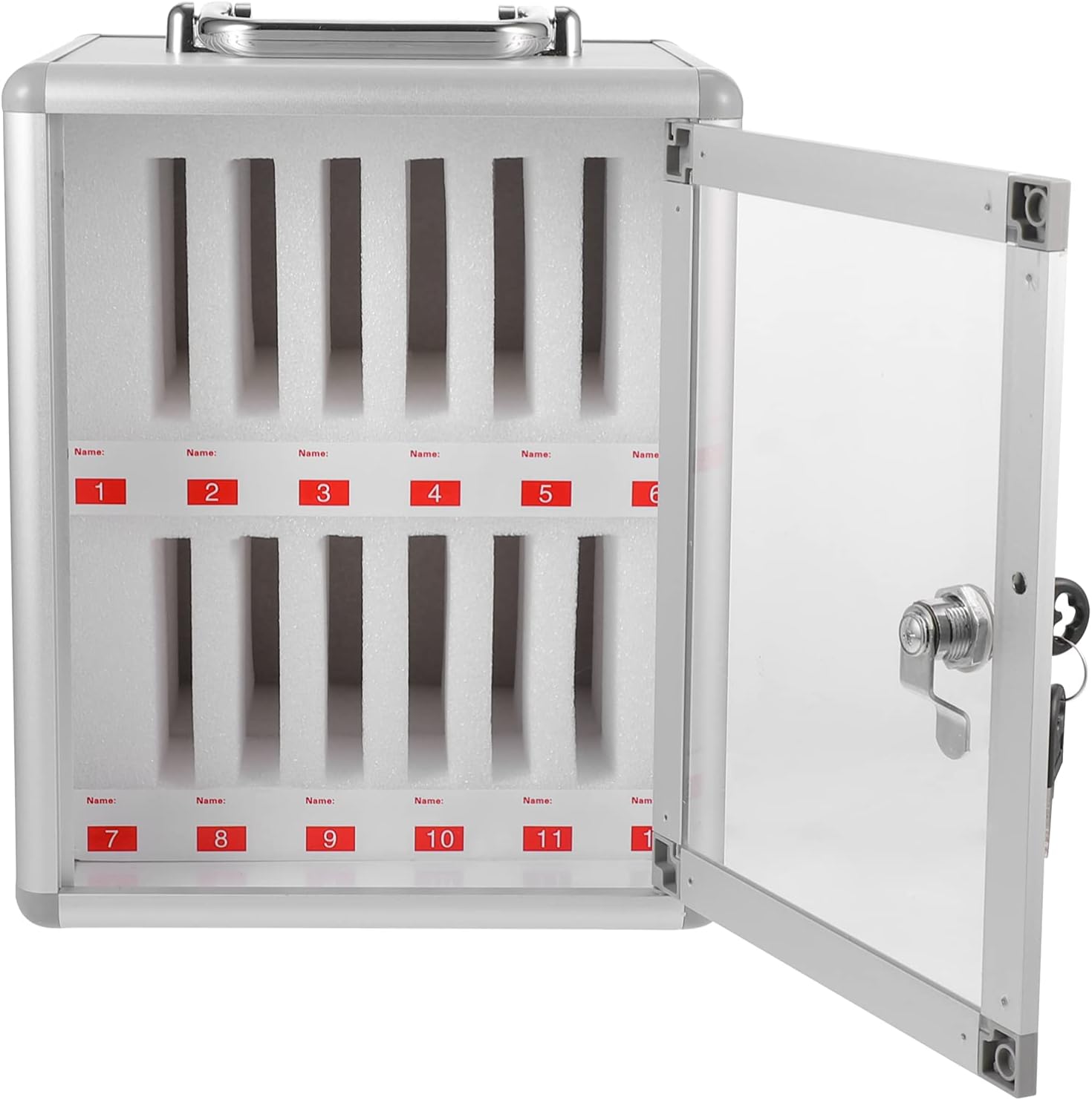 Toddmomy 12 Slots Aluminum Alloy Pocket Chart Cell Phone Storage Cabinet Storage Locker Box with Lock and Handle for Classroom Pack of 2