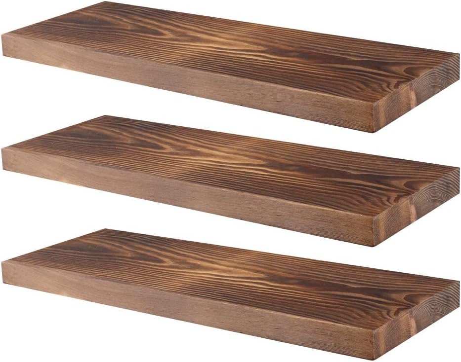 Kosiehouse Pine Solid Wood Floating Shelf, 19.7” Wall Mounted Rustic Wall Shelves Display Ledge Storage Shelf for Kitchen, Bath, Dorm, Laundry - Set of 2 (Water-Based Painted White, Downward Bracket) Pack of 2