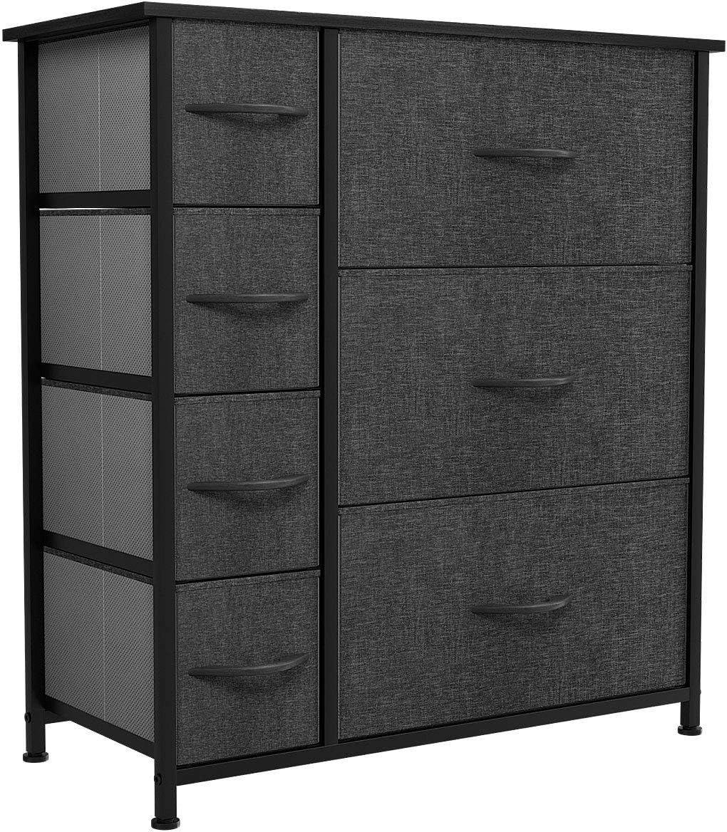 YITAHOME 7 Drawers Dresser- Fabric Storage Tower, Organizer Unit for Bedroom, Living Room, Hallway, Closets& Nursery- Sturdy Steel Frame, Wooden Top& Easy Pull Fabric Bins (Black/Grey)