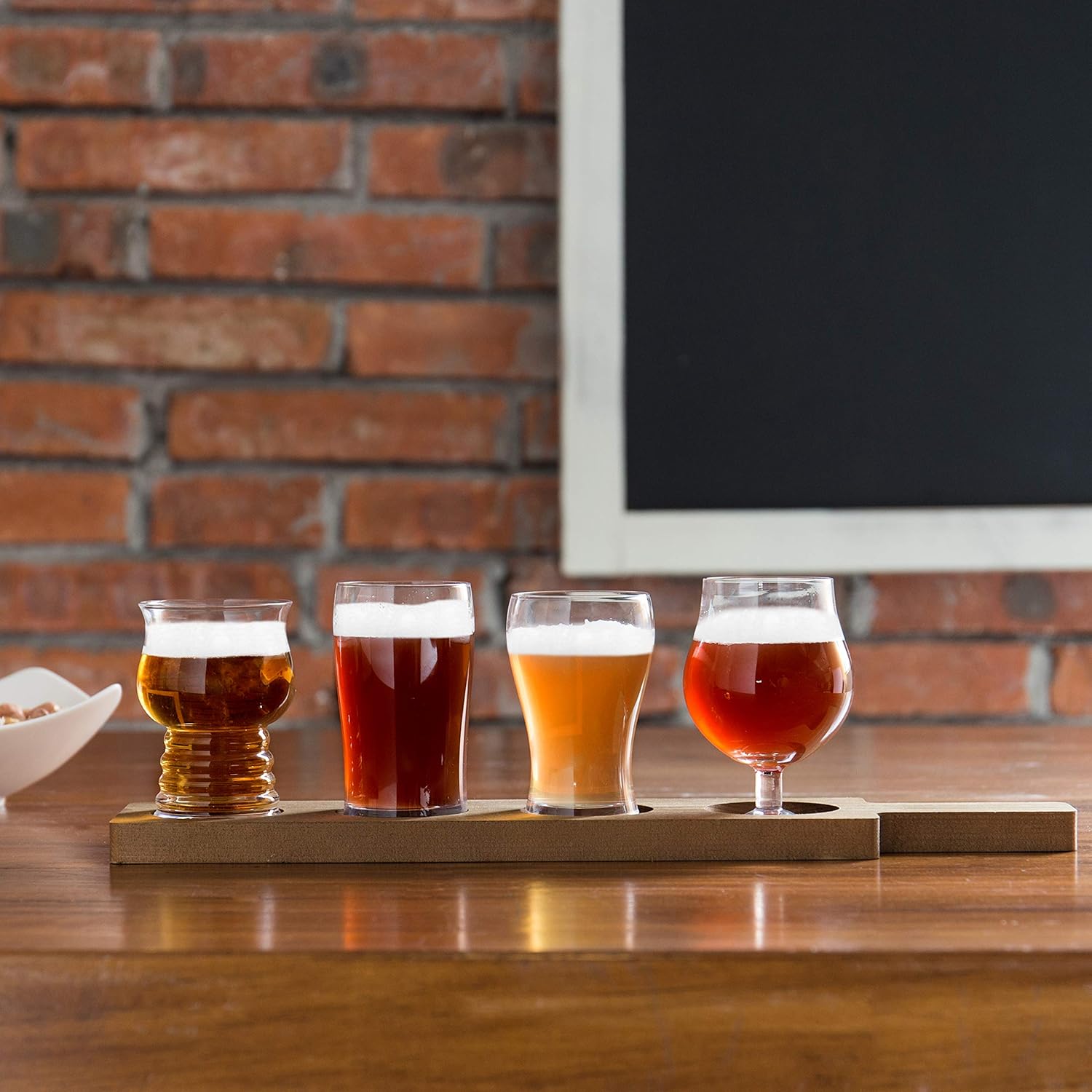 MyGift 5-Piece Variety Craft Beer Tasting Flight with 4 Glasses & Wood Paddle Serving Tray, Each Glass Holds Up to 5 oz, Set of 2 Pack of 2