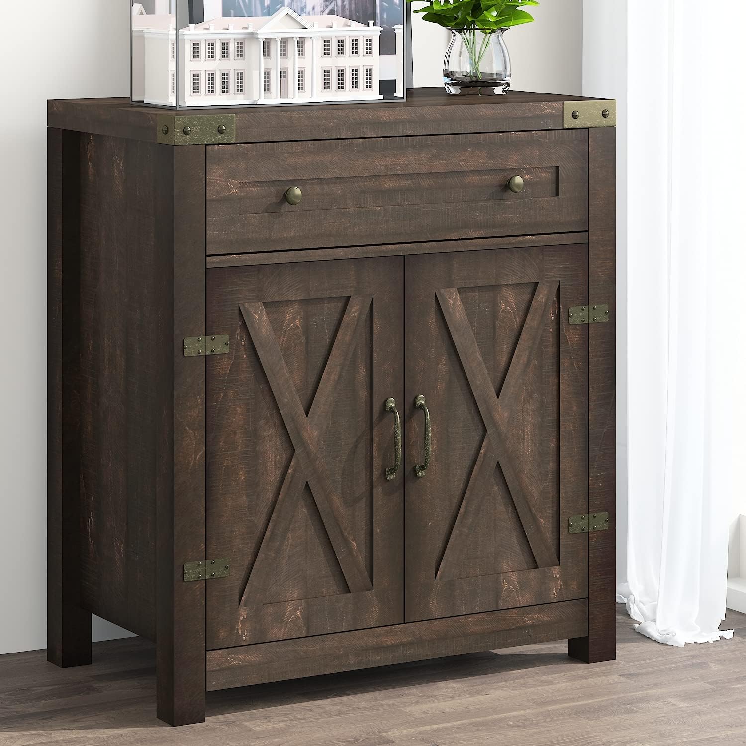 SHA CERLIN Modern Rustic/Farmhouse Accent Cabinet with Drawer & 2 Doors, Buffet Cabinet, Storage Cabinet with Adjustable Shelves for Living Room, Bedroom, Kitchen and Bathroom, 32 Inches, Espresso
