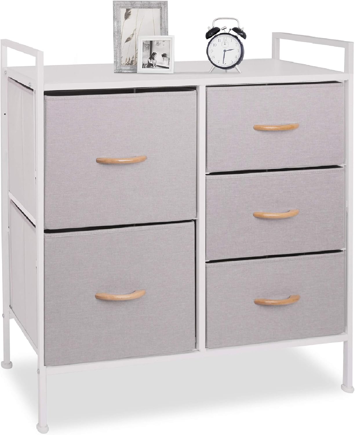 Bizroma 5 Tall Fabric Heightened Feet and Wall Nails Organizer, Furniture Storage Drawer Dressers for Bedroom, Closet, Entryway, Hallway-Dark Gray/Black