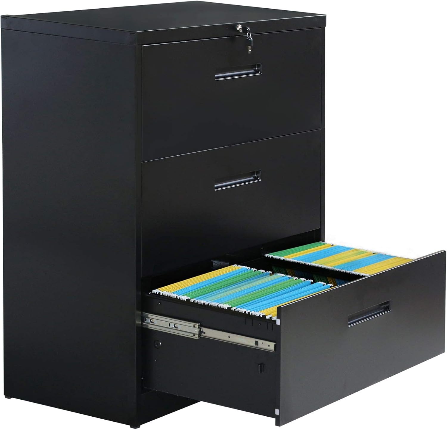 Lateral File Cabinet 3 Drawers with Lock Heavy Duty Metal File Cabinets with Drawers Not Assembled Black 35.4