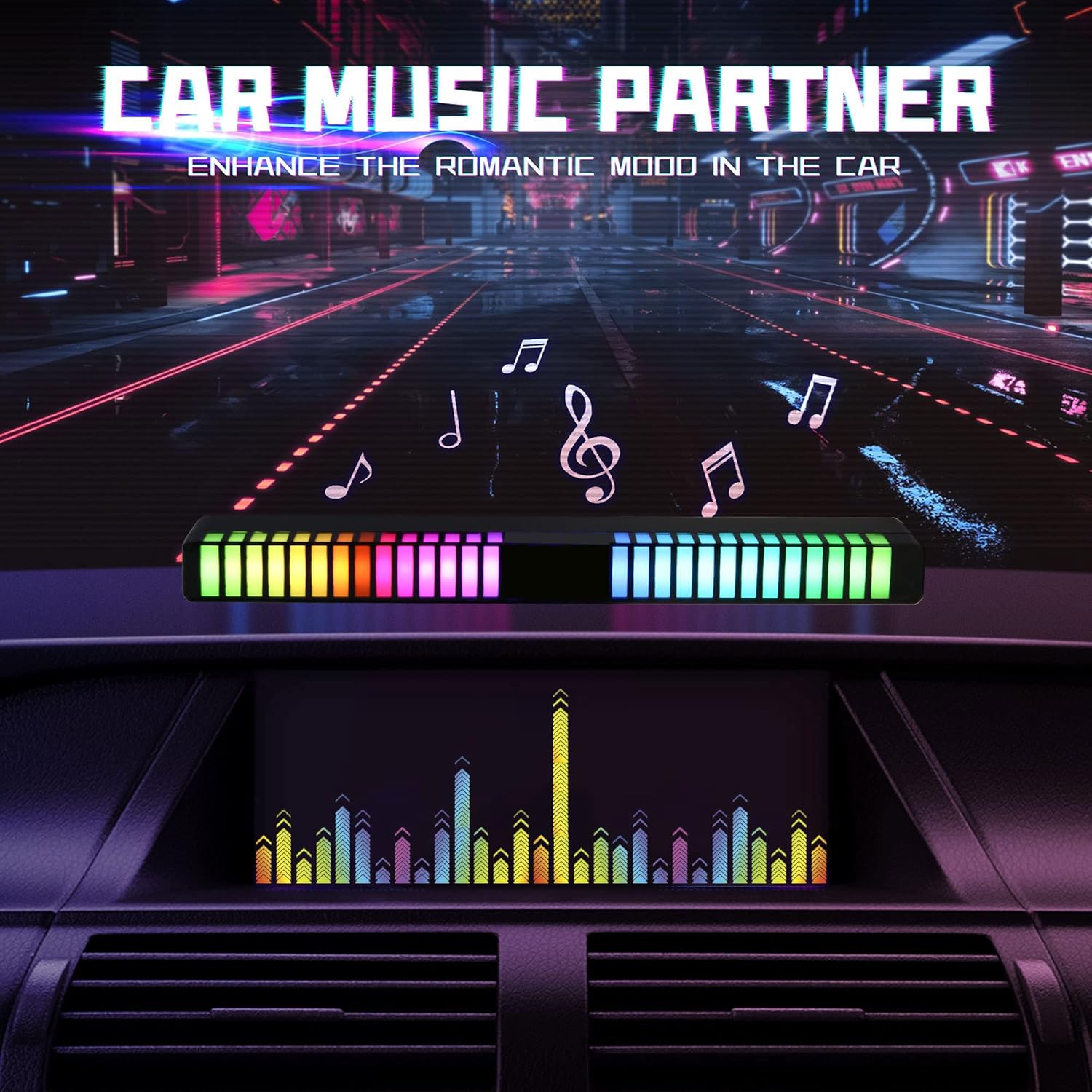 3D Voice-Activated LED Lights, Bluetooth RGB Music Level Indicator Light Voice Sound Control Audio Built-in Battery for Car Gaming, PC, TV, Room（Black 2 Pack) Pack of 2