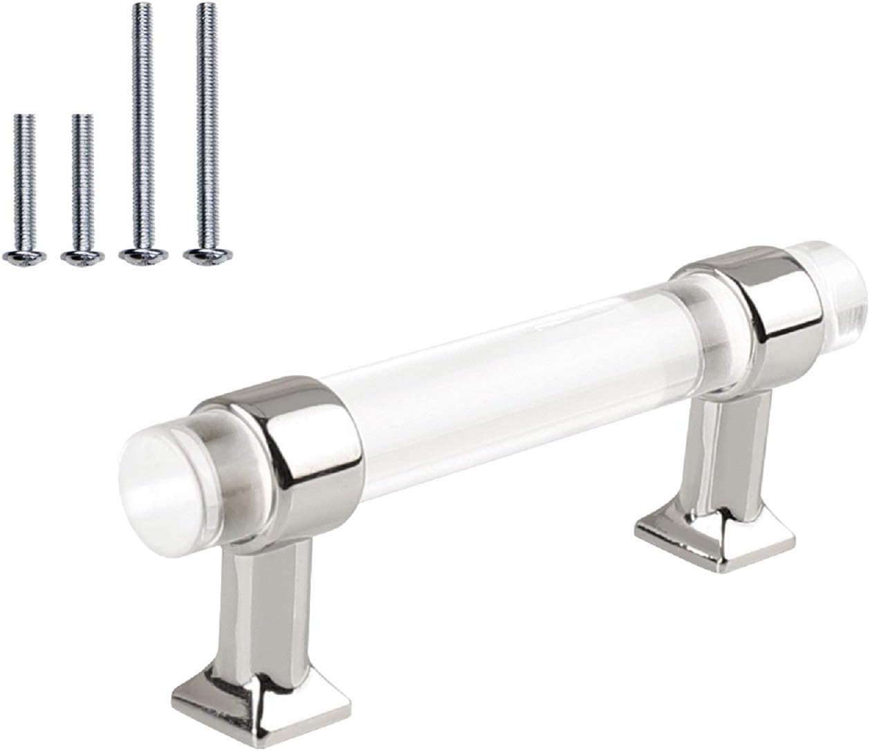 15 Pack Acrylic Cabinet Pulls, Zinc Alloy Base Polished Chrome Kitchen Drawer Pulls, Clear Acrylic Pull Handles 3 inch Hole Centers, Solid Acrylic Chrome Cabinet Handles Pack of 2