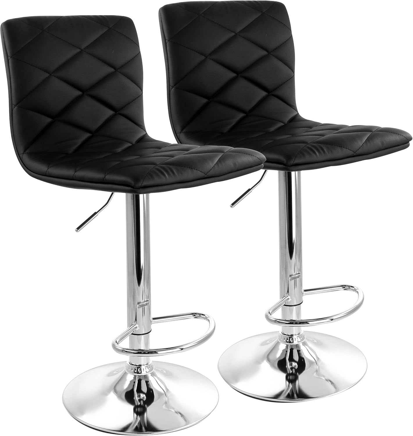 Elama 2 Piece Adjustable Diamond Tufted Faux Leather Bar Stool in Black with Chrome Base (ELM-739)