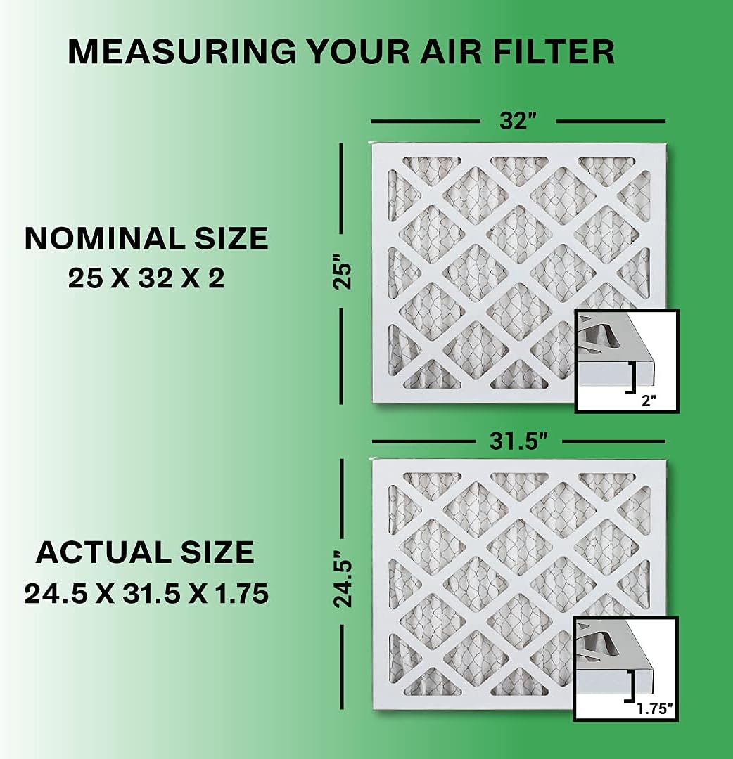 Filterbuy 25x32x2 Air Filter MERV 8, Pleated HVAC AC Furnace Filters (12-Pack, Silver)
