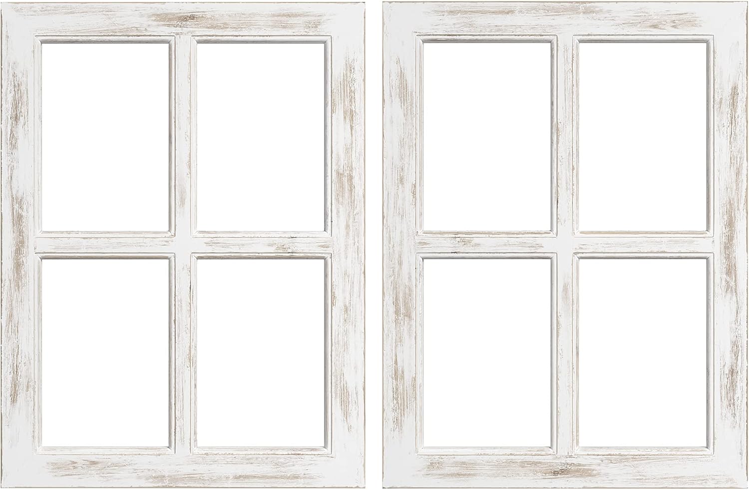 Barnyard Designs Rustic White Barn Wood Window Frames, Decorative Country Farmhouse Home Wall Decor, Wooden Window Pane for Living Room, Bedroom, or Fireplace Mantel, 18