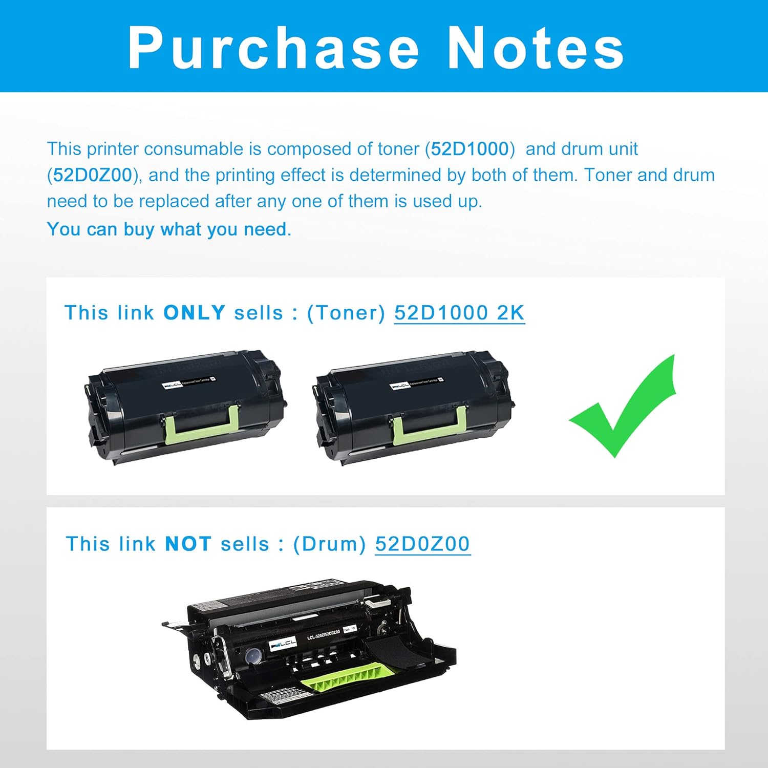 LCL Compatible Toner Cartridge Replacement for Lexmark 521 52D1000 MS811N MS811DN MS811DTN MS812de MS812DTN MS810N MS810DN MS810DE MS810DTN MS812DTN MS710n MS711dn (2-Pack Black)