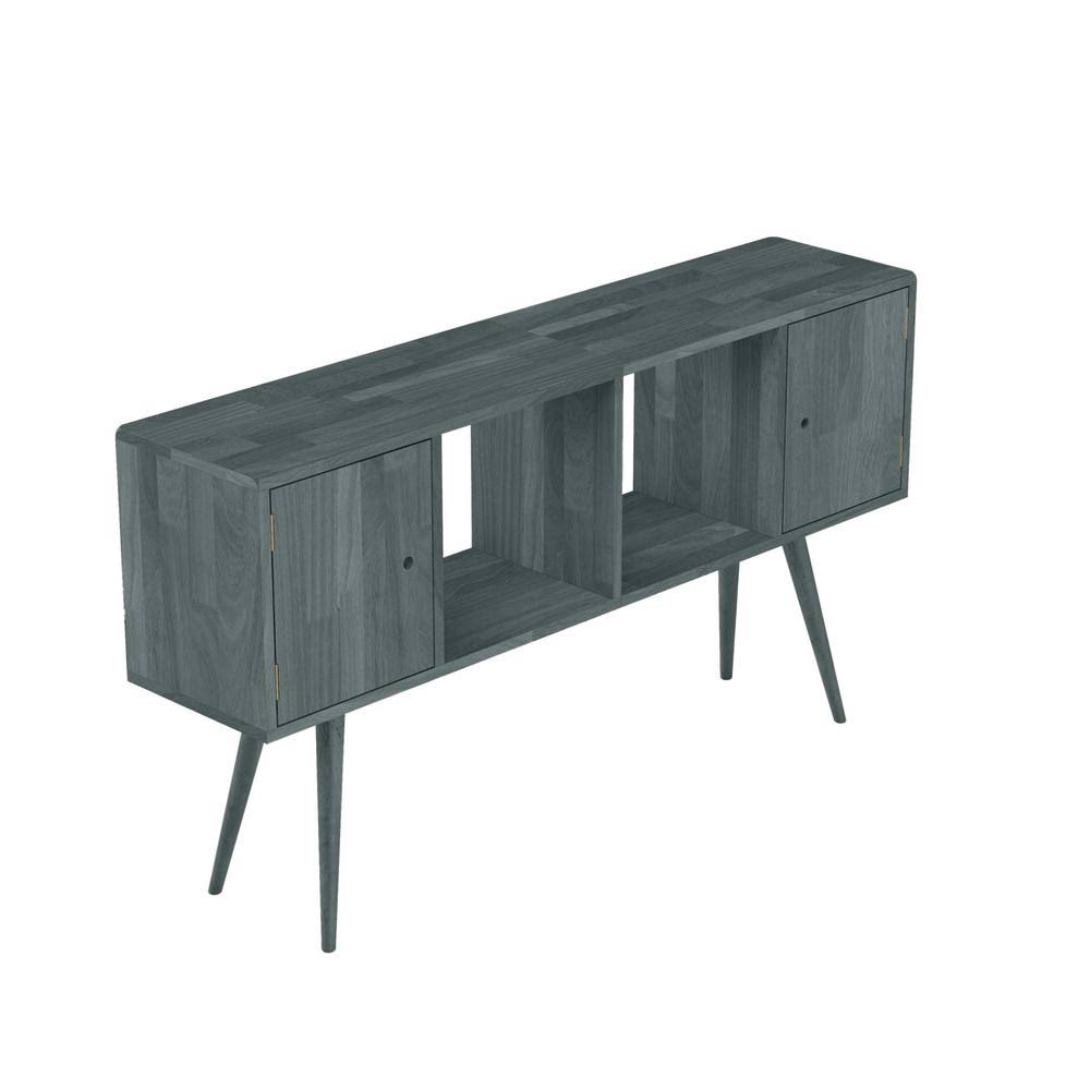 Handy Living Freemont Gray Mid Century Modern Solid Wood Console Accent Cabinet with 2-Doors