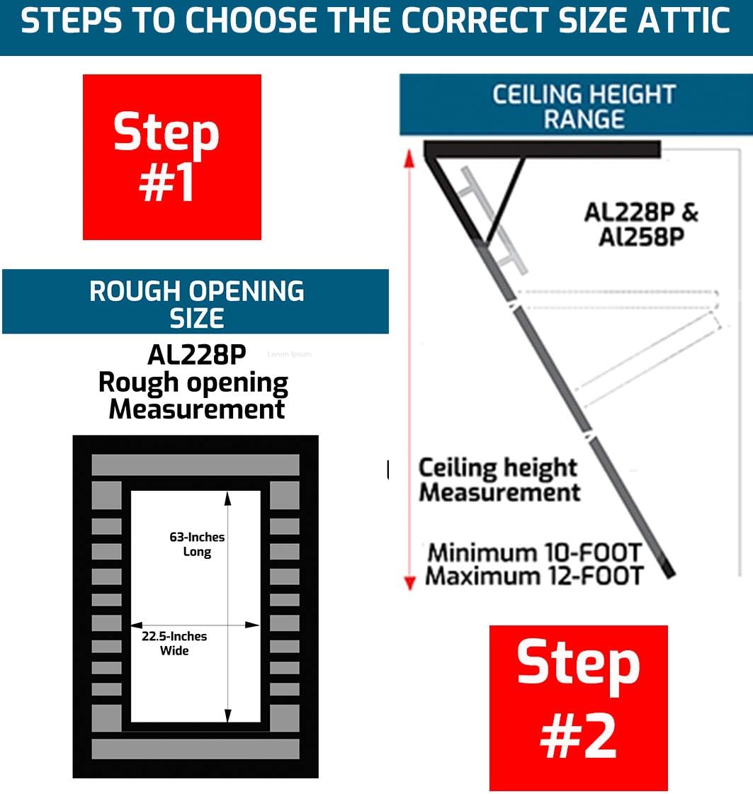 Louisville Ladder 22.5-Inch by 63-Inch Aluminum Attic Ladder, Fits 10' to 12' Ceiling Height, 350-Pound Capacity, AL228P
