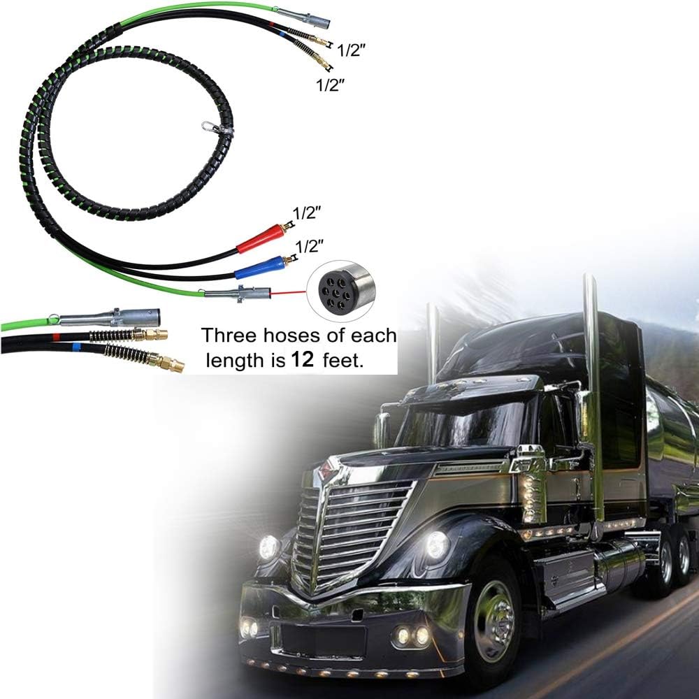 Semitrailer Tractor 12 Ft 3-in-One Rubber Wrap Set Air Hose Electrical Cable Wrap 12' Air Line Hose for Semi Truck Tractor Trailer (3)
